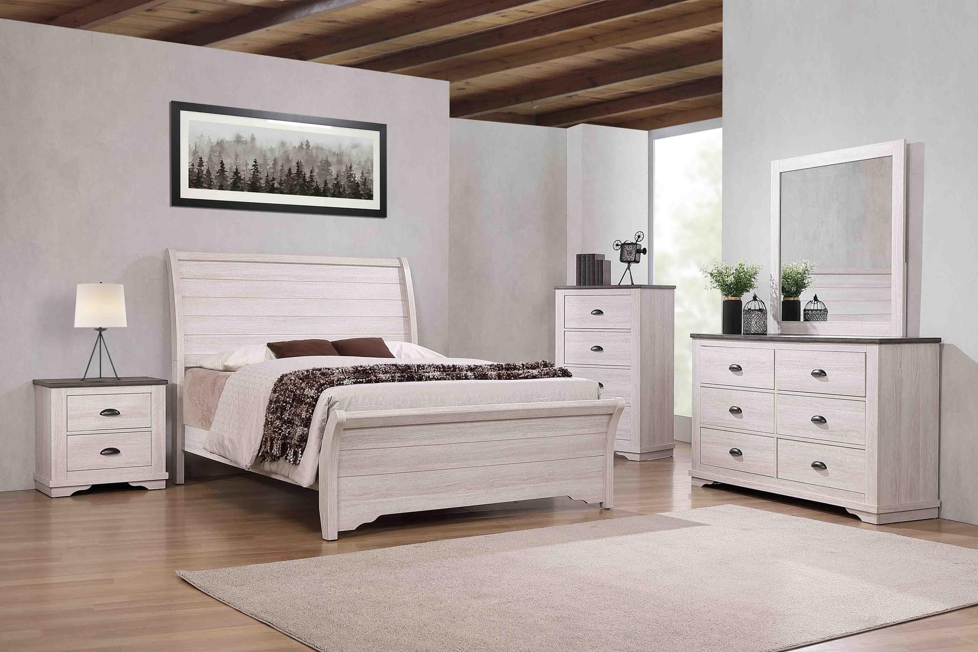 Coralee Chalk Gray Sleigh Bedroom Set - Image 1