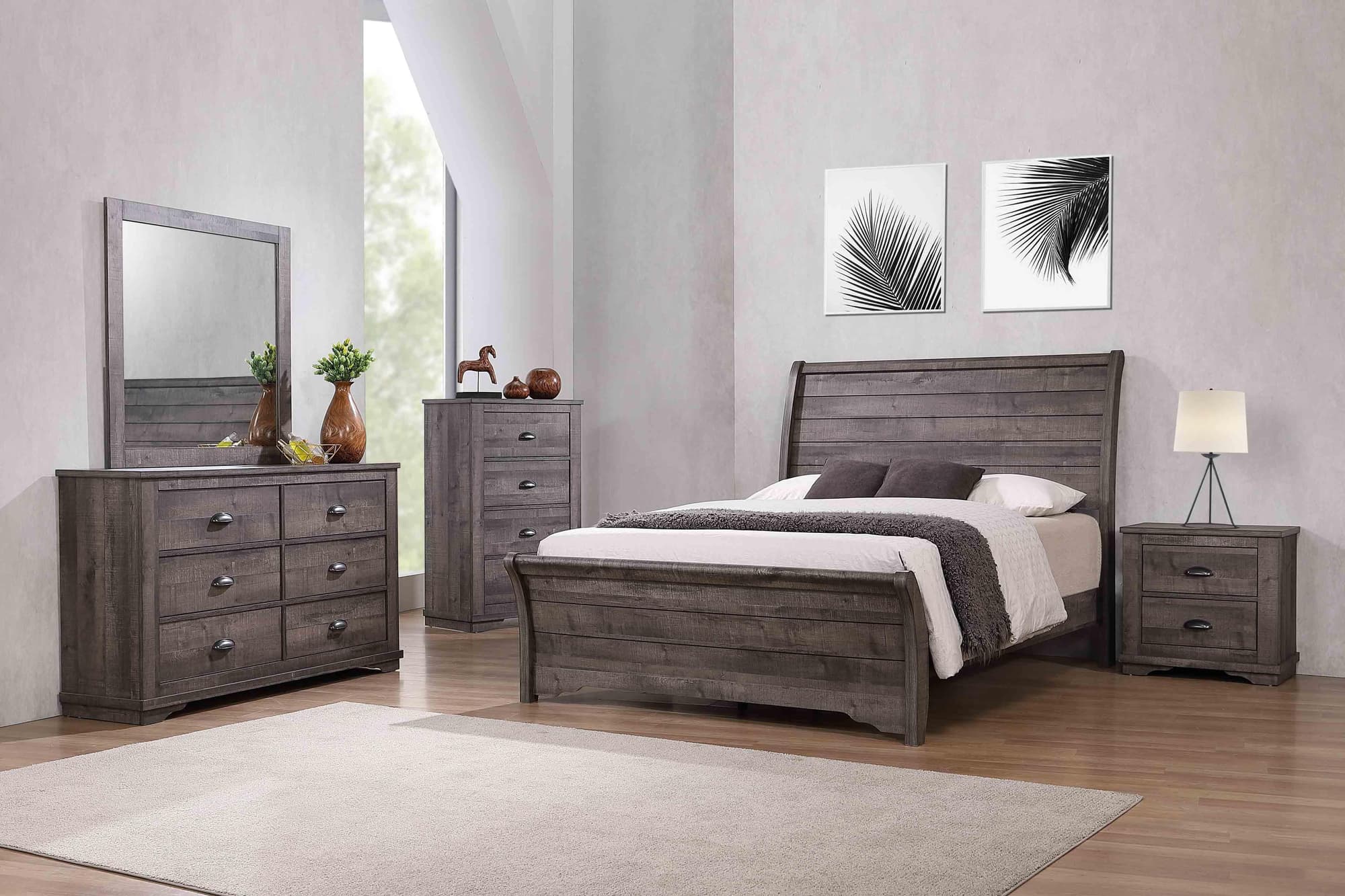 Coralee Gray Upholstered Sleigh Bedroom Set - Image 1
