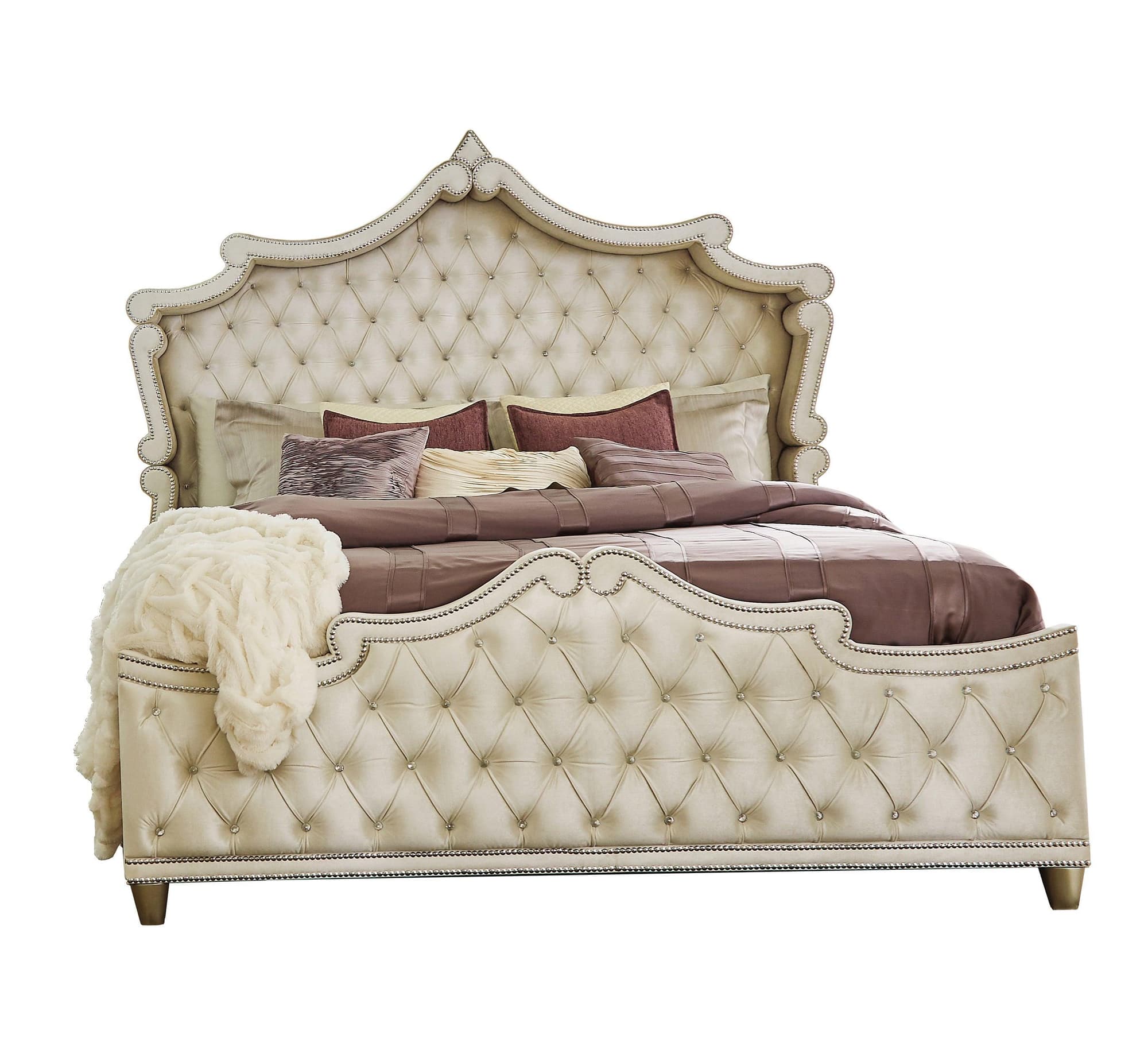 Antonella Upholstered Tufted Queen Bed Ivory Camel - Image 1