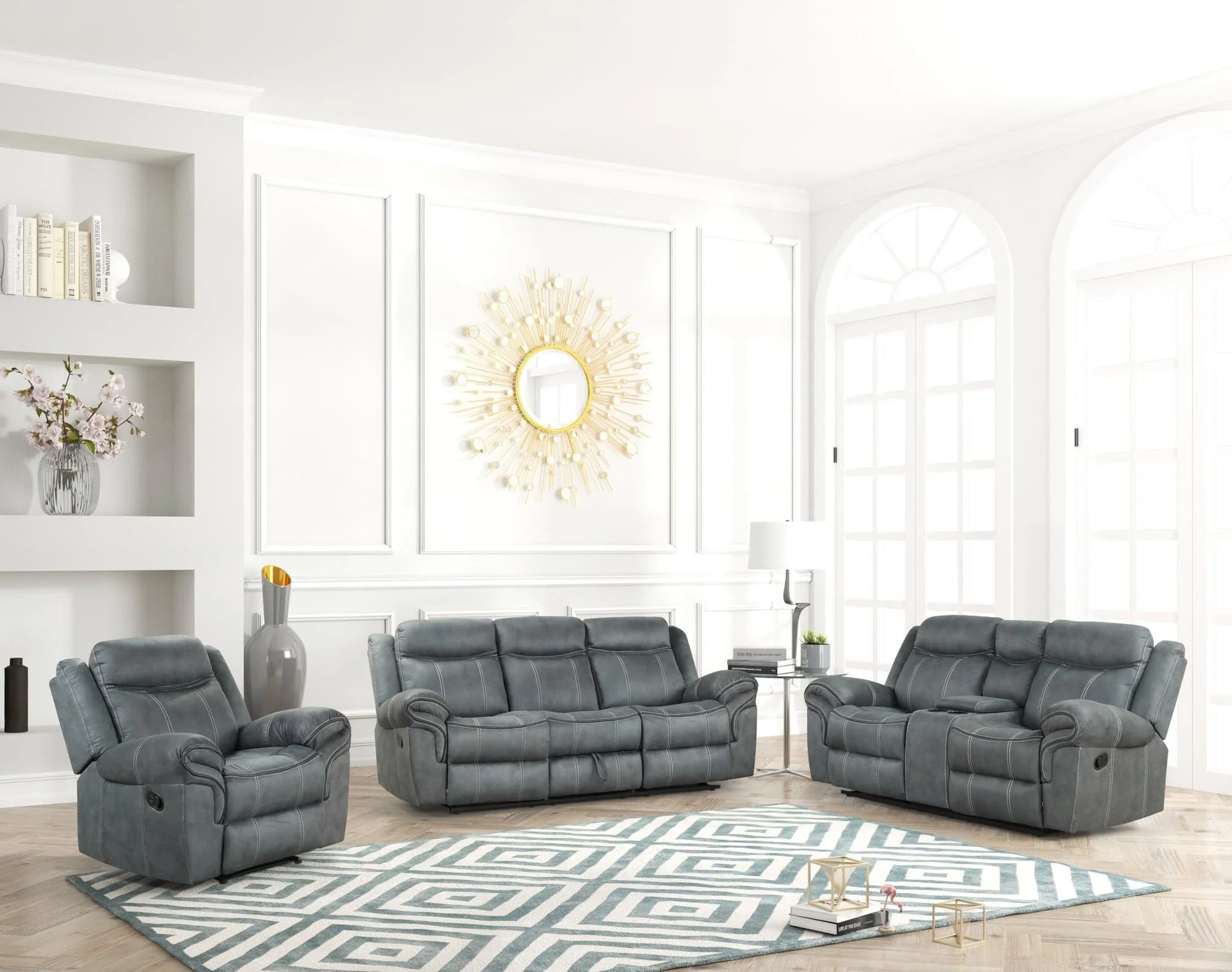 Andres Gray Faux Leather Upholstered 3-Piece Reclining Living Room Set - Image 1