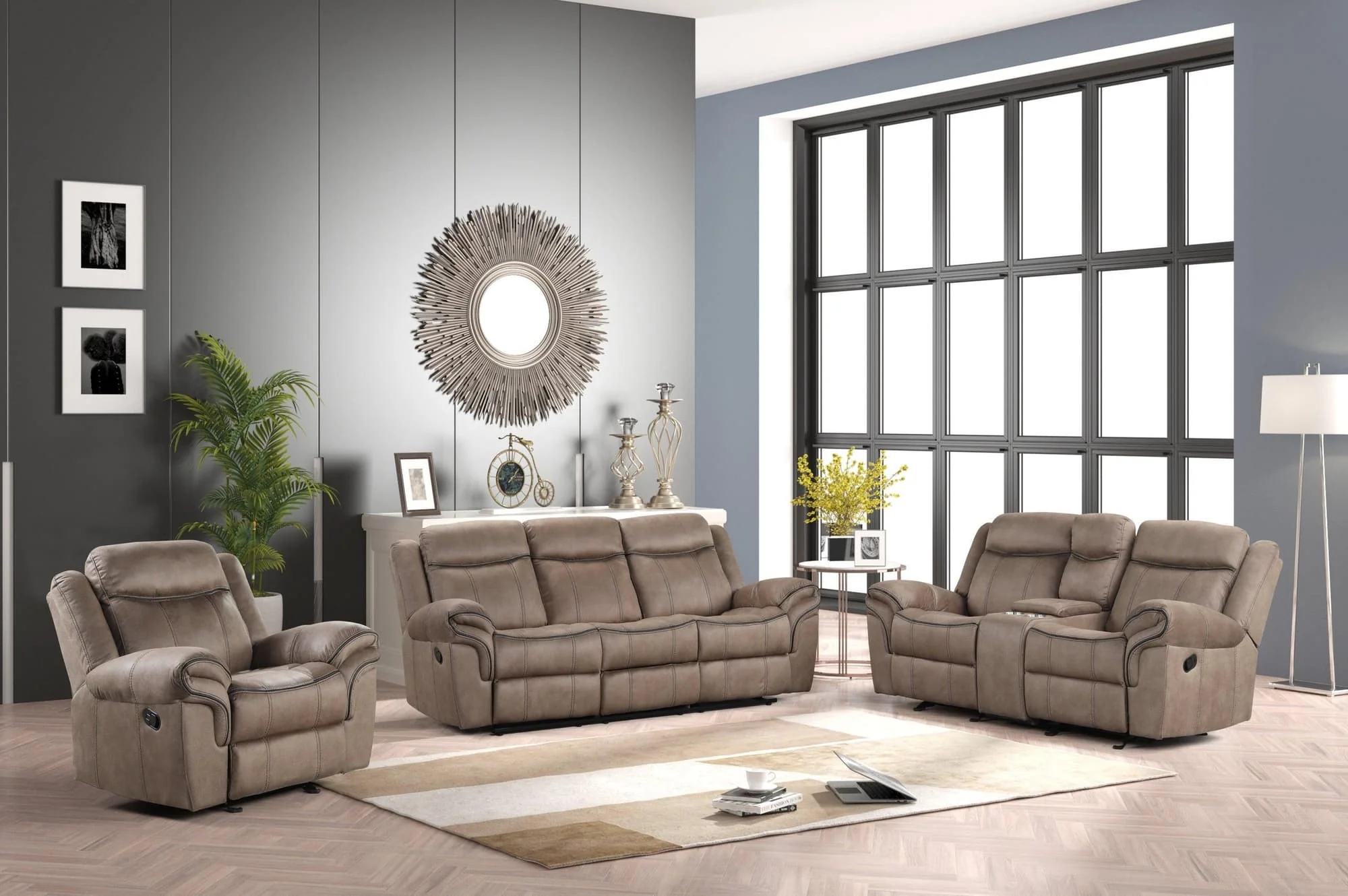 Andres Brown Faux Leather Upholstered 3-Piece Reclining Living Room Set - Image 1