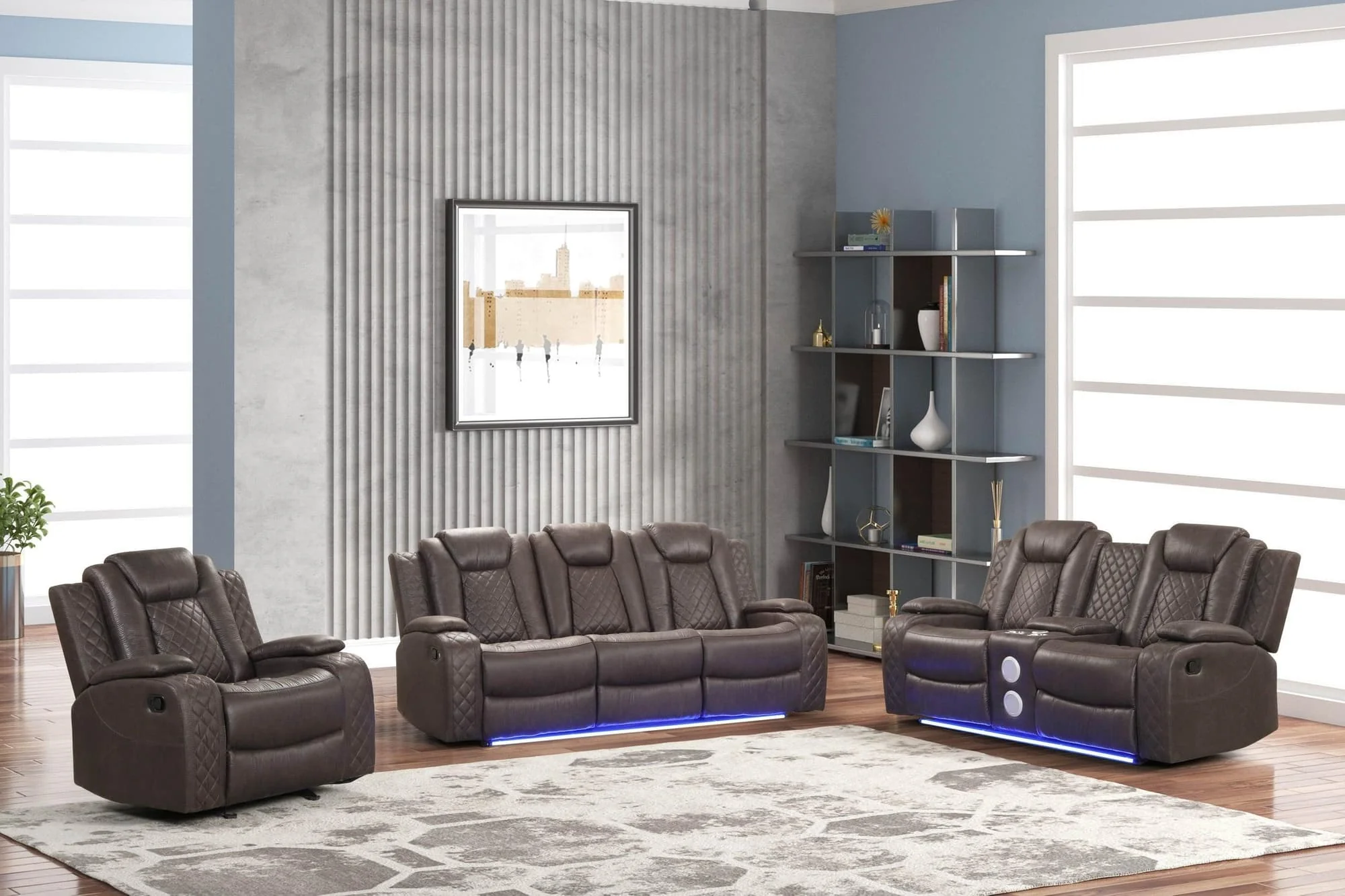 Luz Chocolate Faux Leather 3-Piece Reclining Set - Image 1