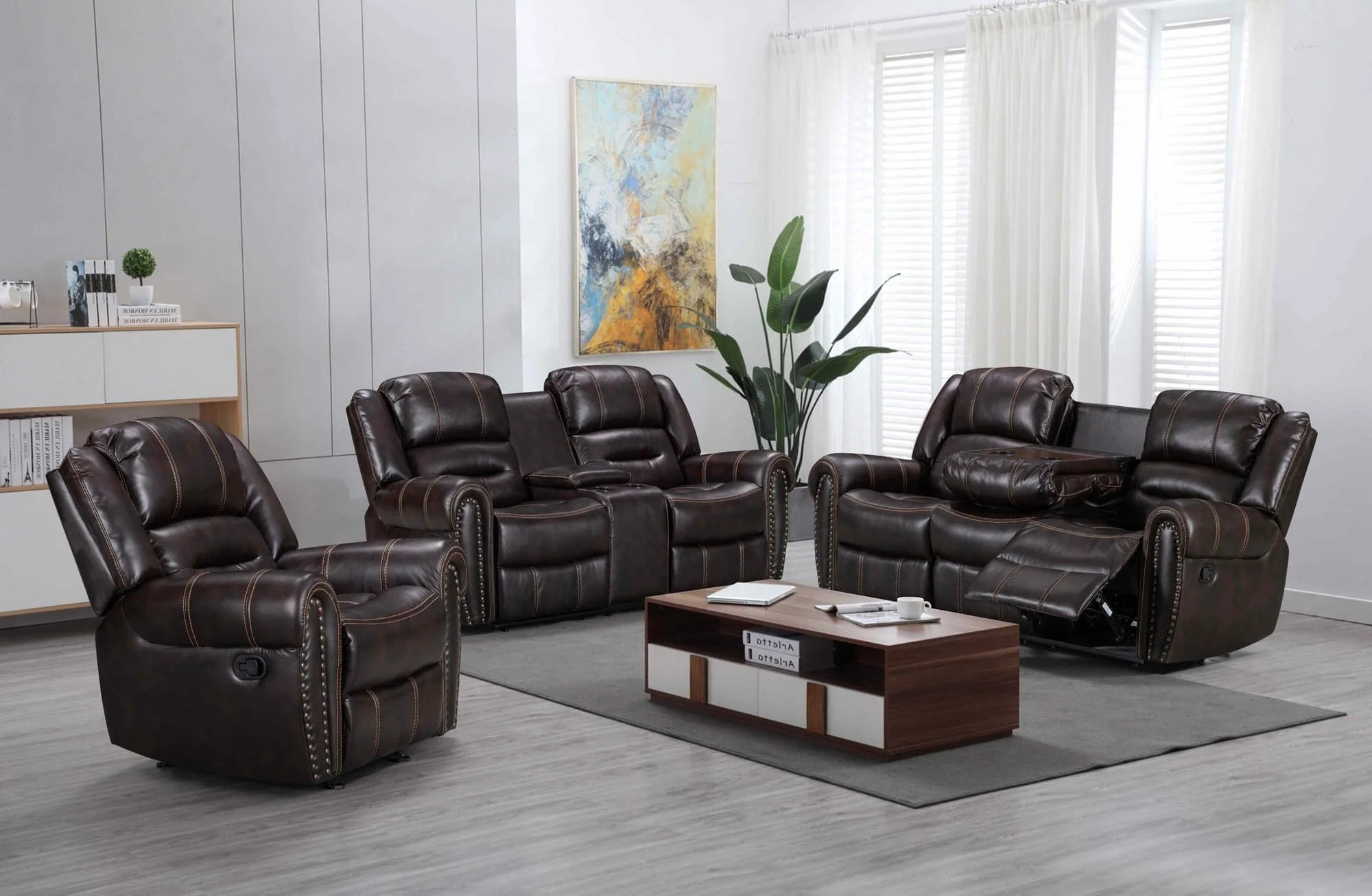 Lexington Brown Faux Leather 3-Piece Reclining Set - Image 1