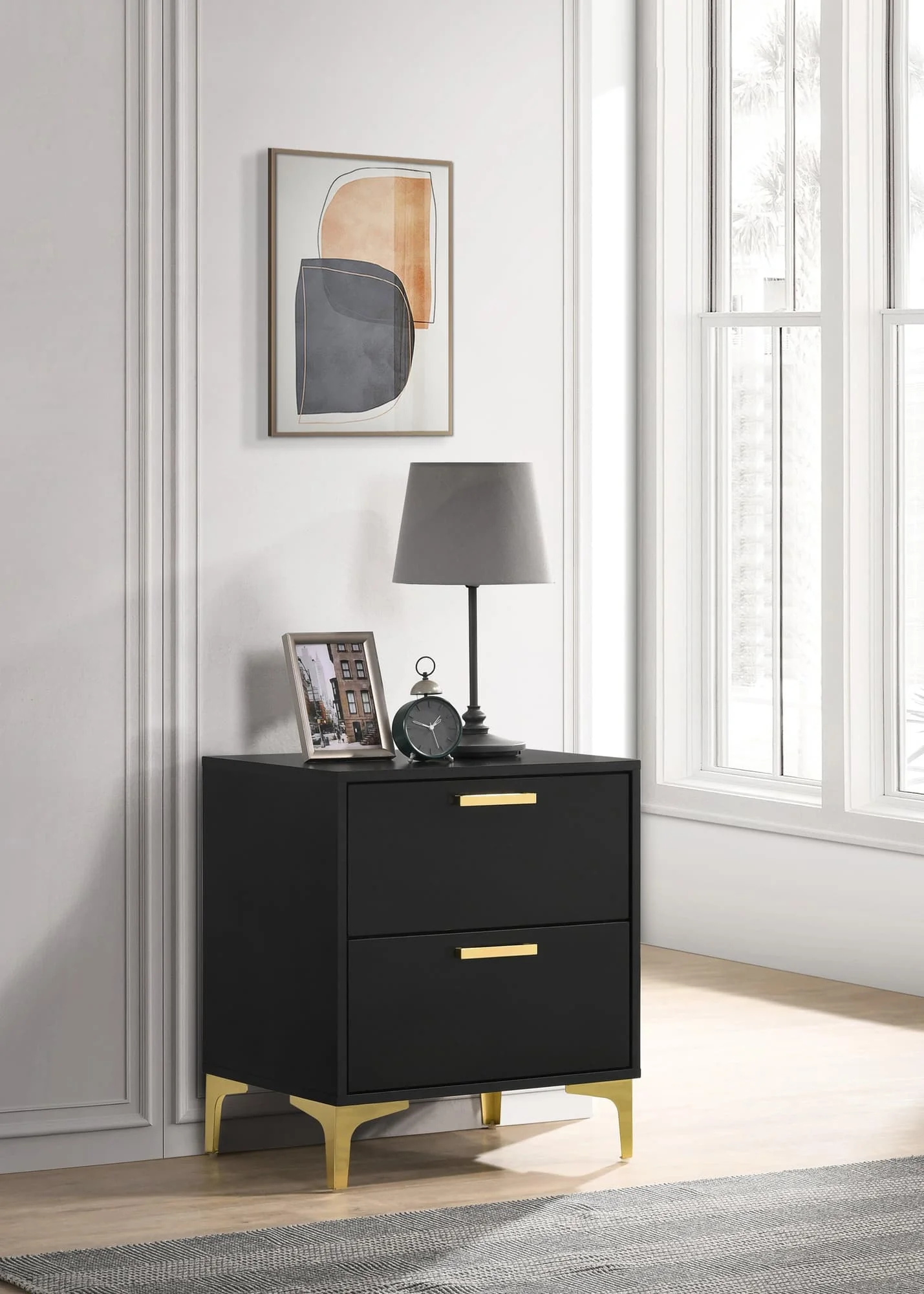 Kendall 2 Drawer Nightstand Black Gold - Image 1
