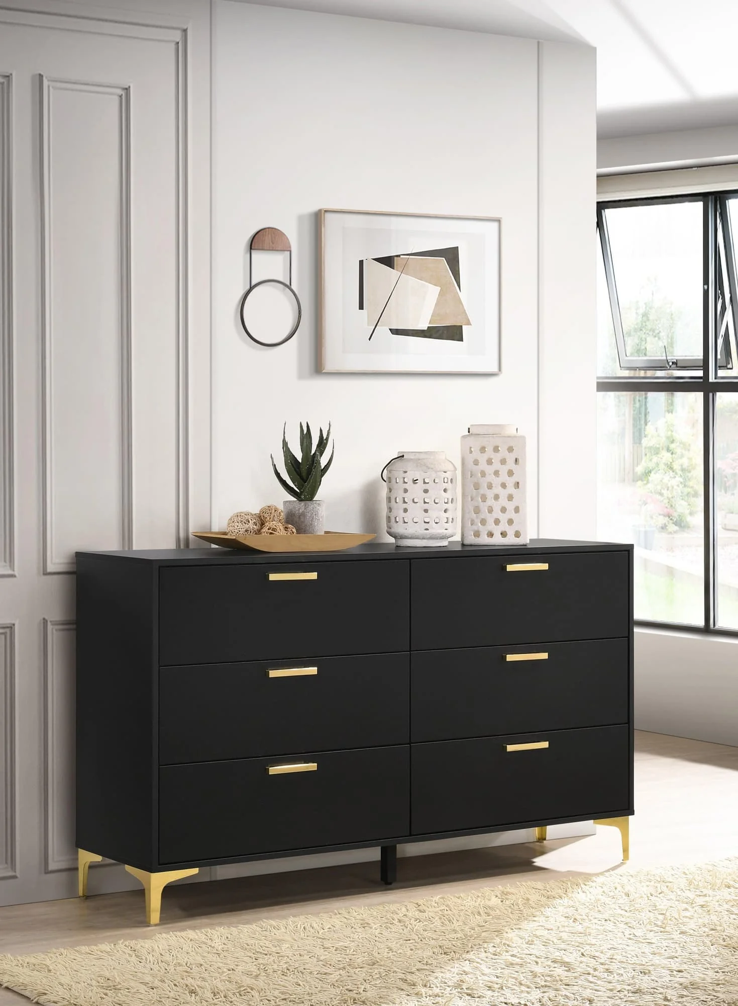 Kendall 6 Drawer Dresser Black Gold - Image 1