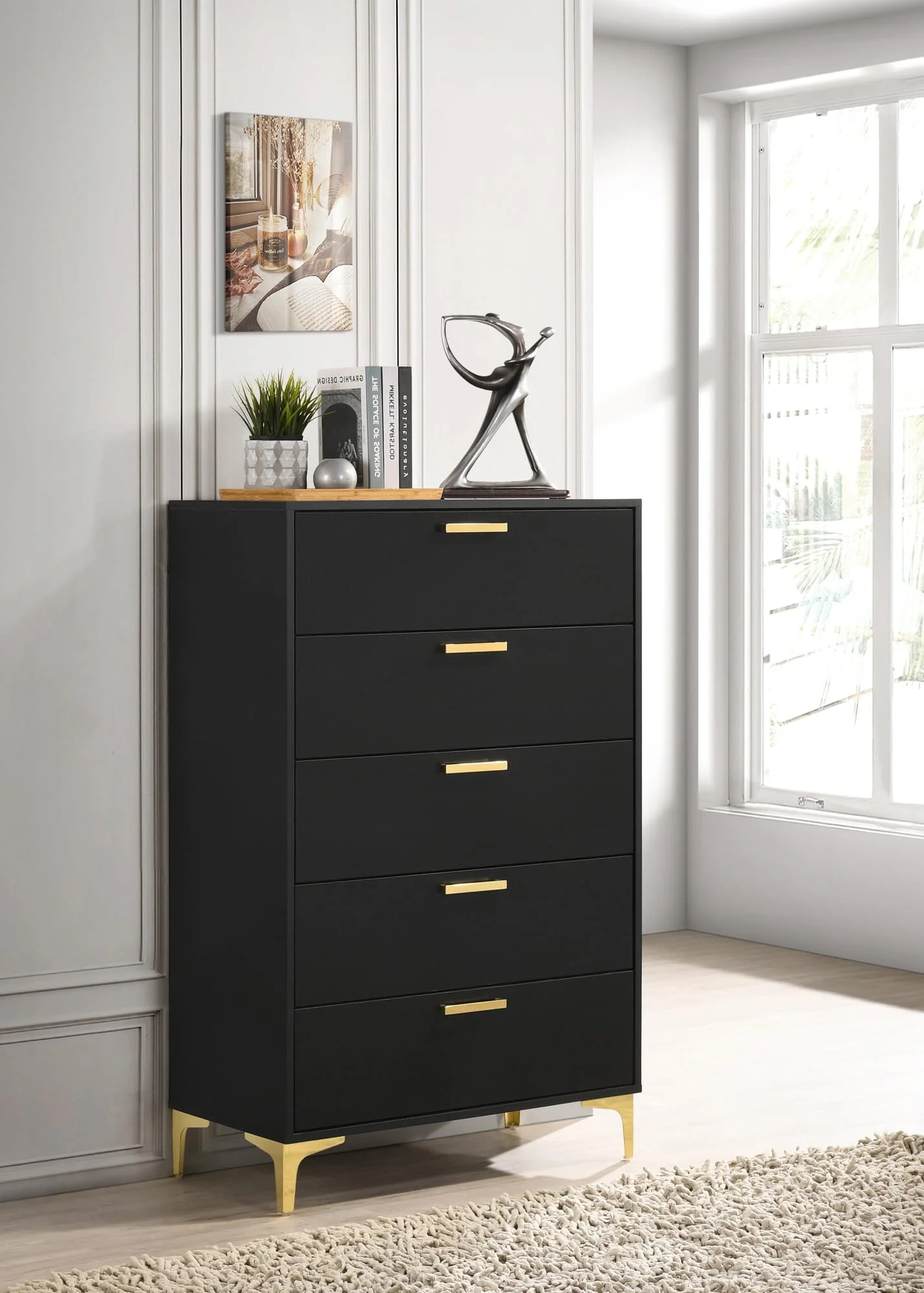 Kendall 5 Drawer Chest Black Gold - Image 1