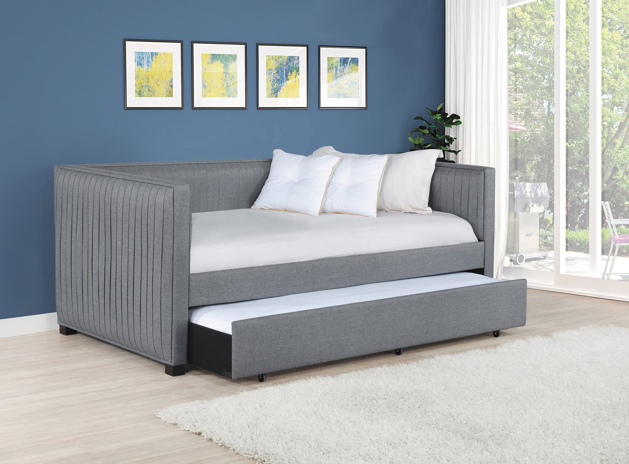 Brodie Upholstered Twin Daybed With Trundle Grey