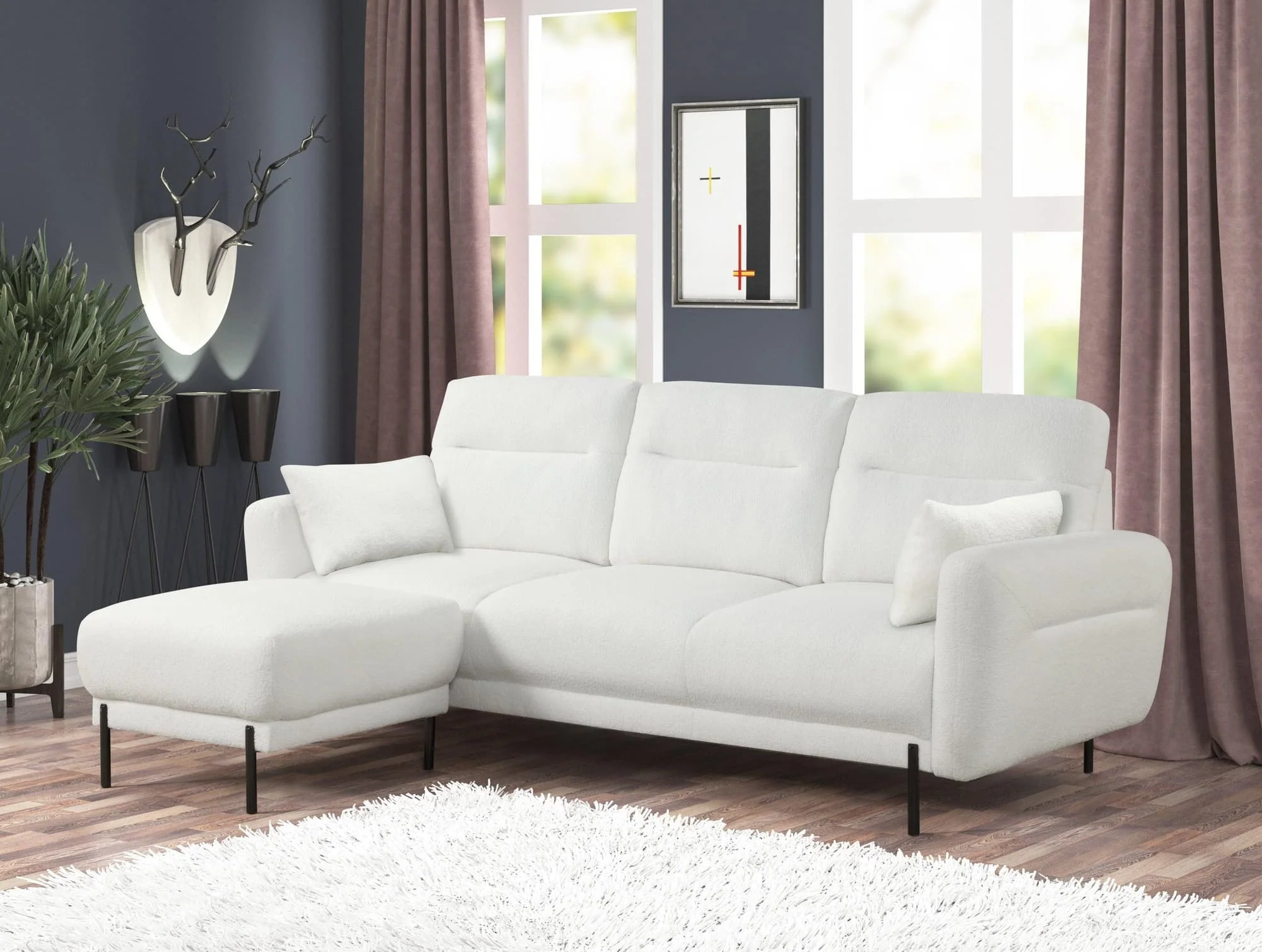 Lily Fur White Fabric Sectional - Image 1