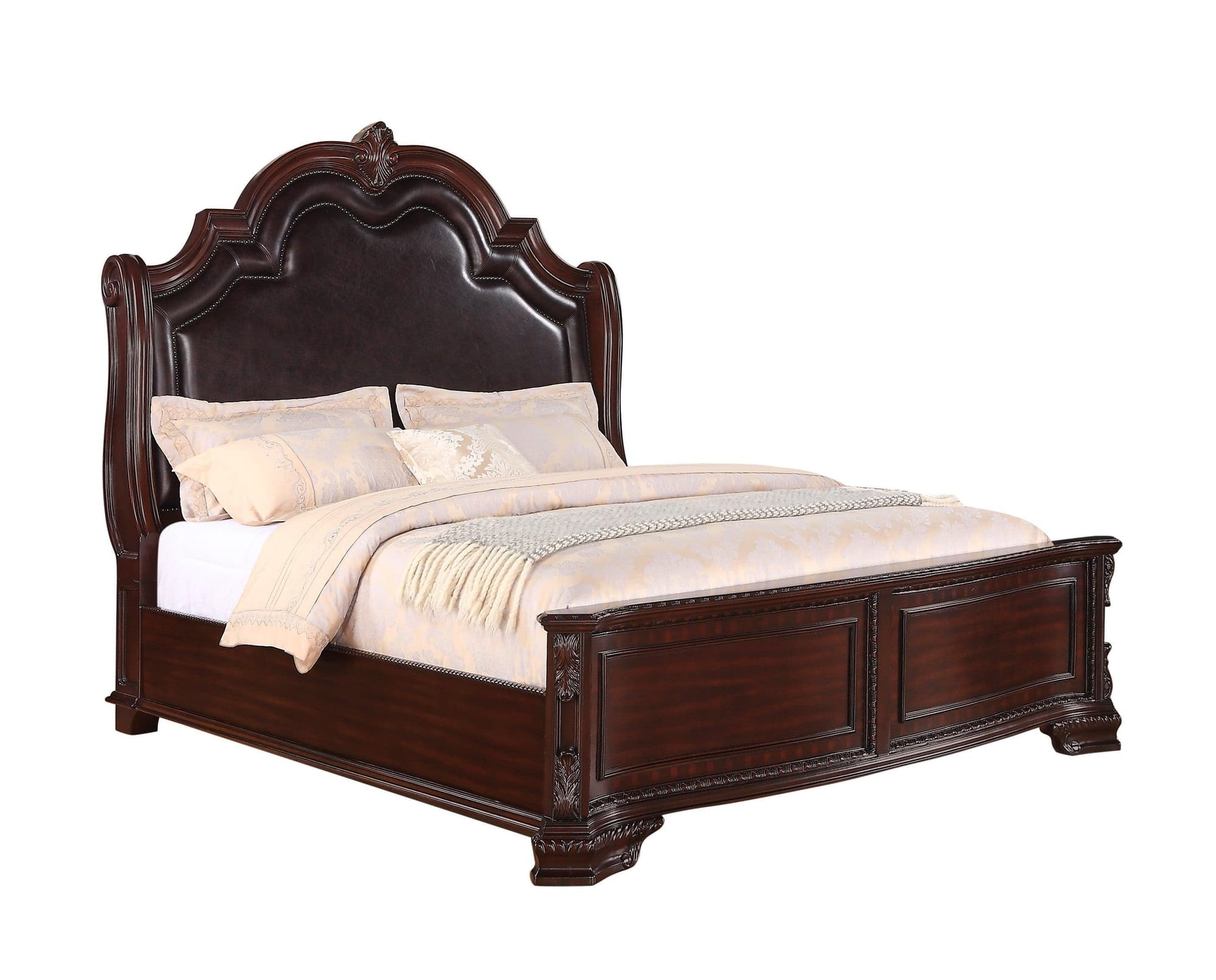 Sheffield Rich Brown Faux Leather Upholstered Panel King Bed - Image 1