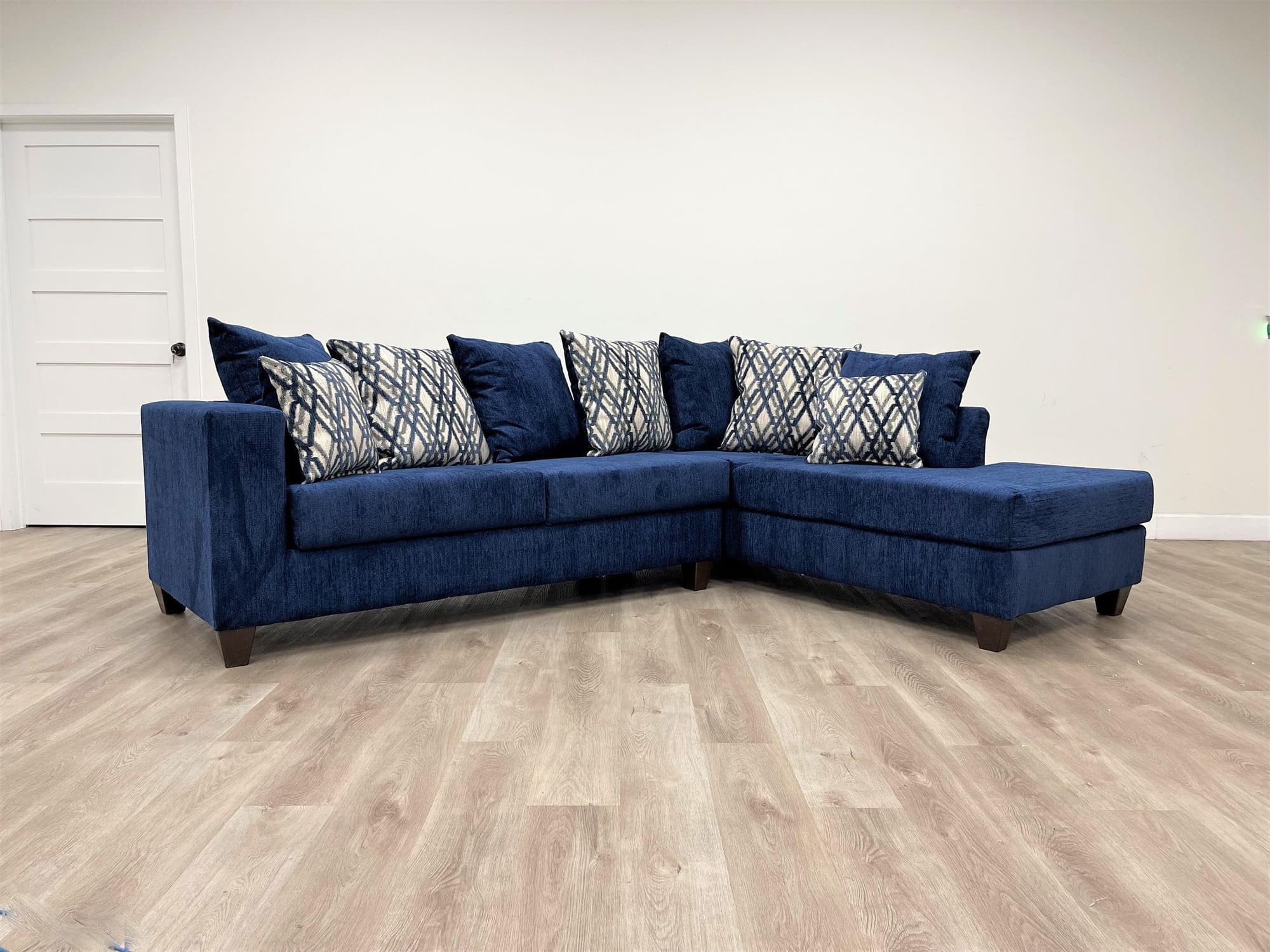 Monroe Blue Chenille Fabric Upholstered Sectional - Image 1