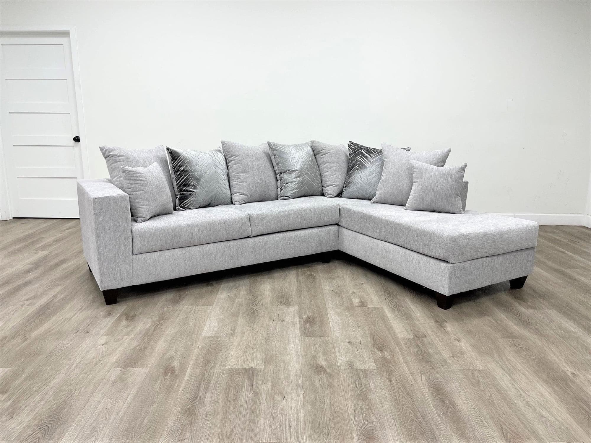 Monroe Dove Gray Thick Fabric Upholstered Sectional - Image 1