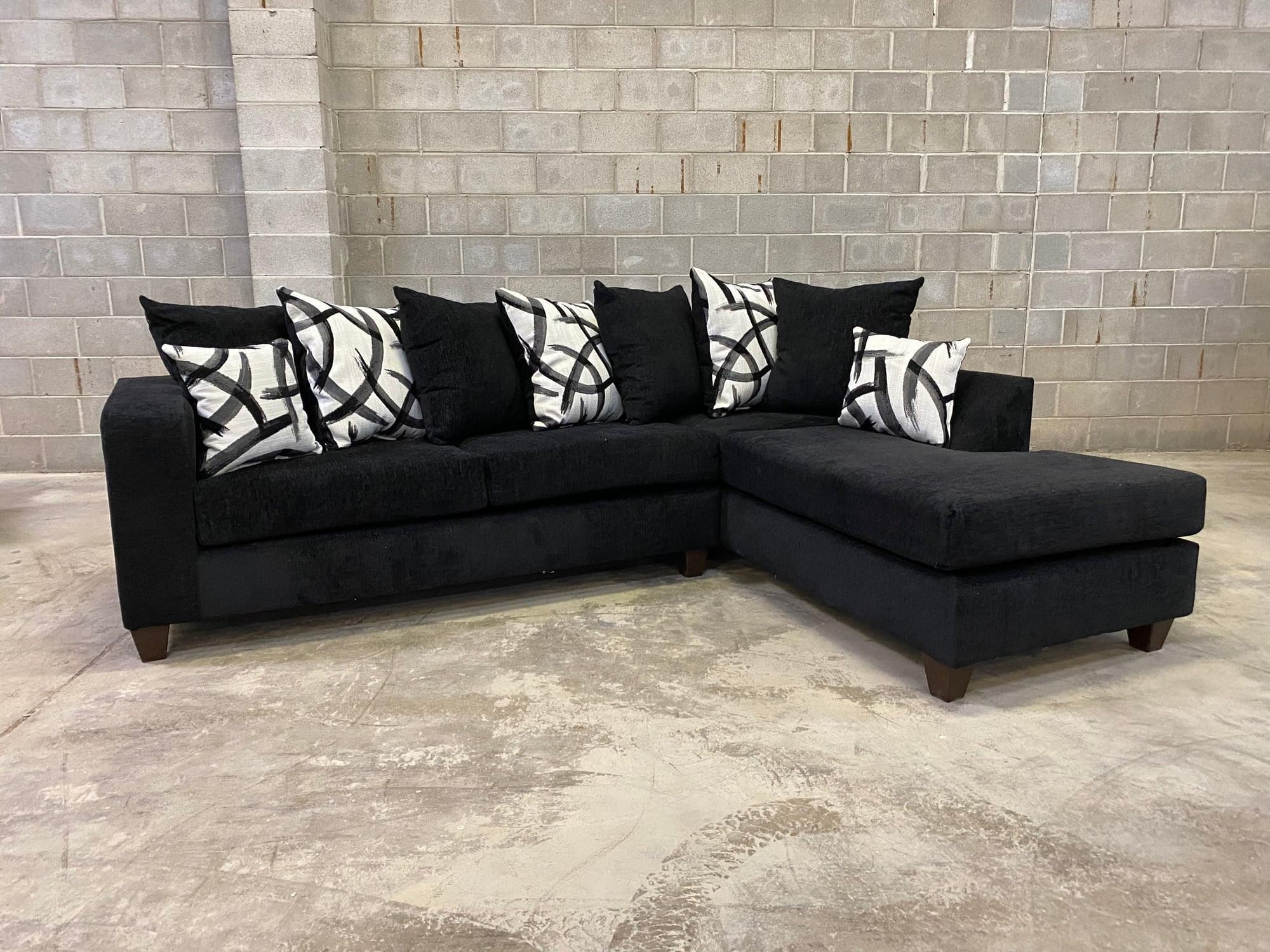 Monroe Black Velvet Upholstered Sectional - Image 1