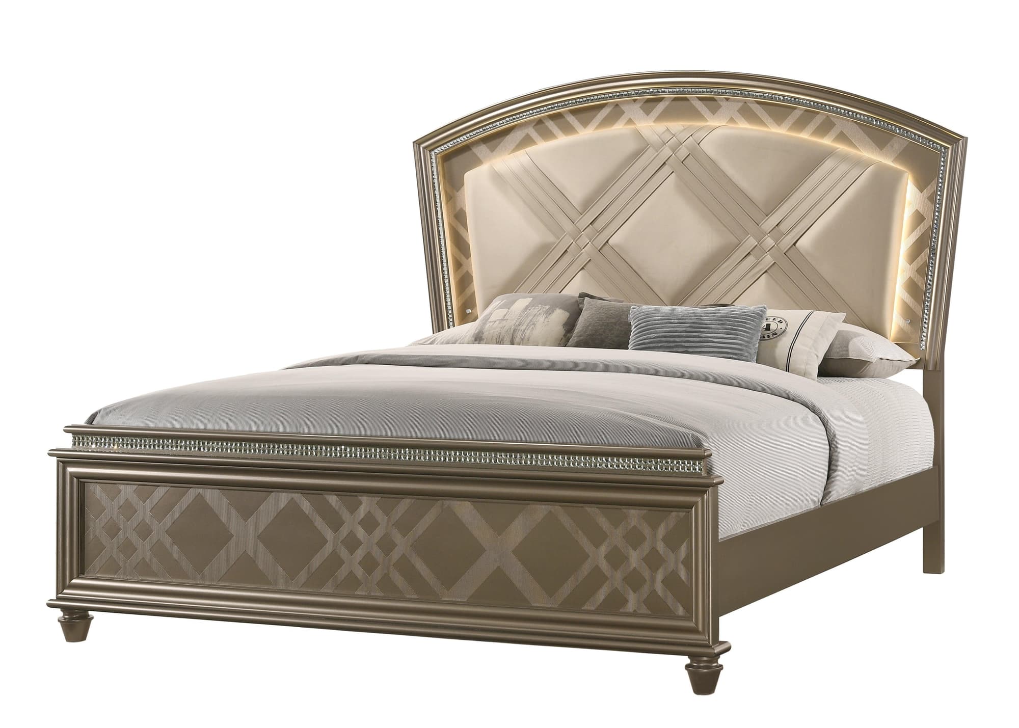 Cristal Gold LED Faux Leather Upholstered Panel King Bed - Image 1