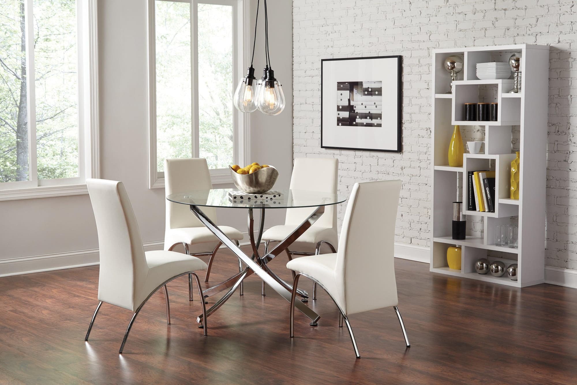 Beckham Chrome Clear Circular Dining Room Set - Image 1