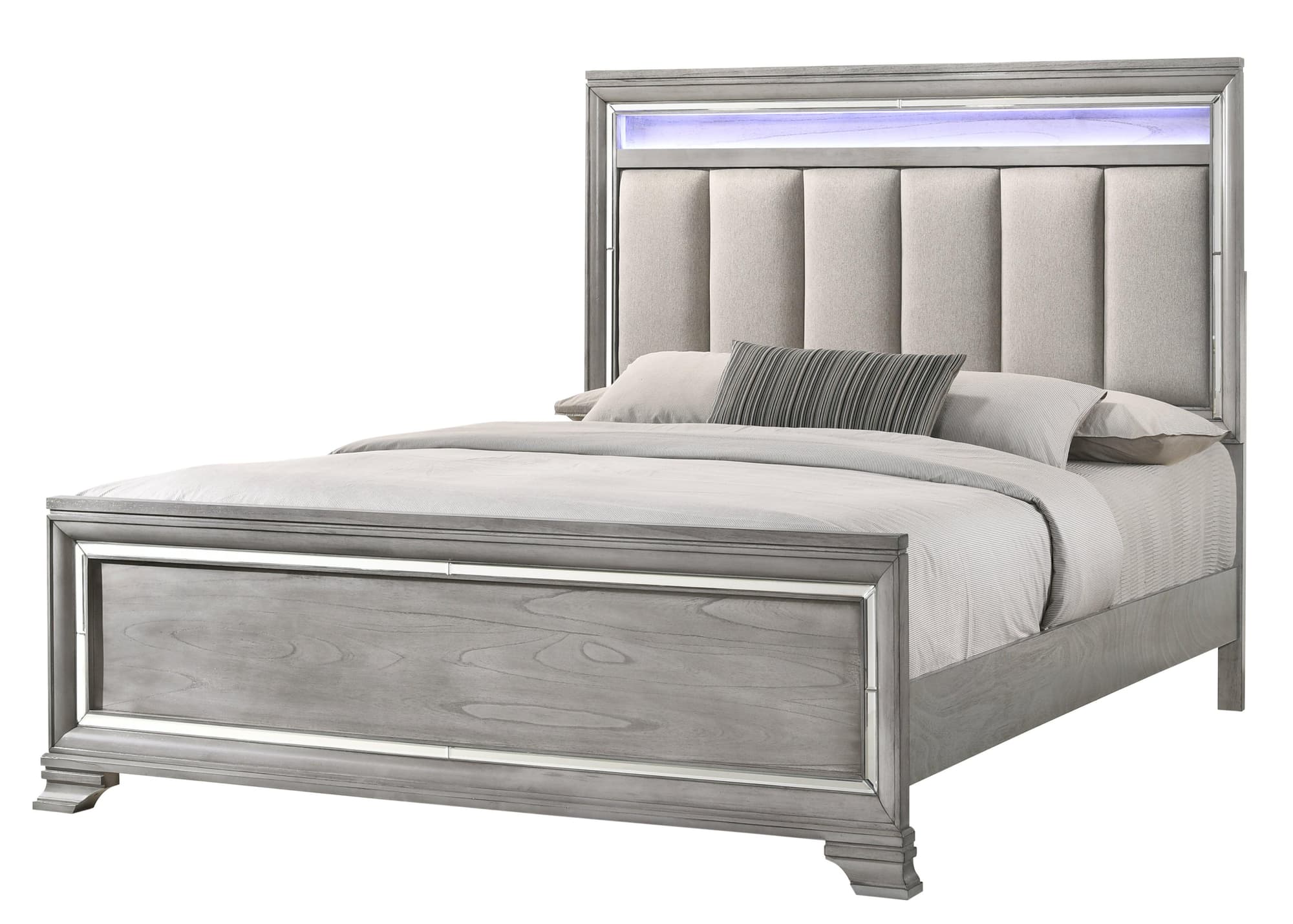 Vail Gray LED Fabric Upholstered Panel King Bed - Image 1