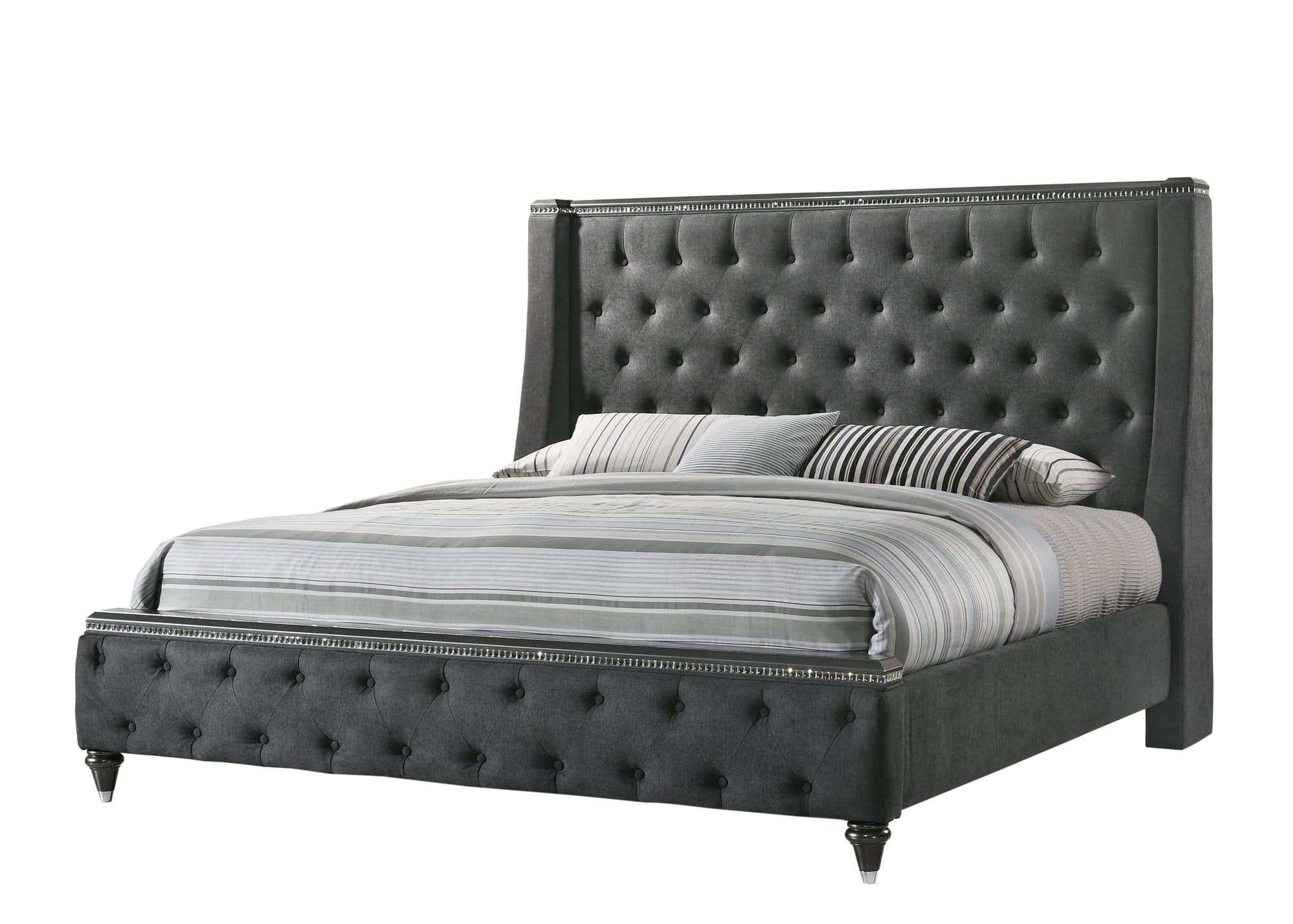 Giovani Gray King Fabric Upholstered Tufted Panel Bed - Image 1