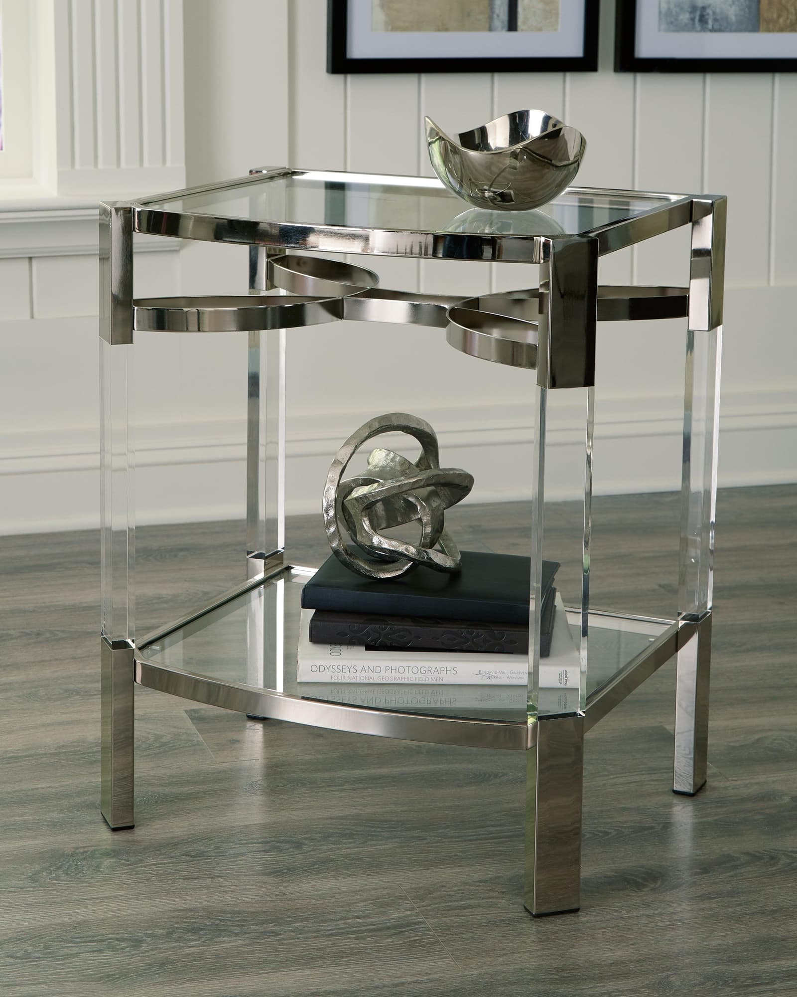 Chaseton Clear Silver Finish Accent Table