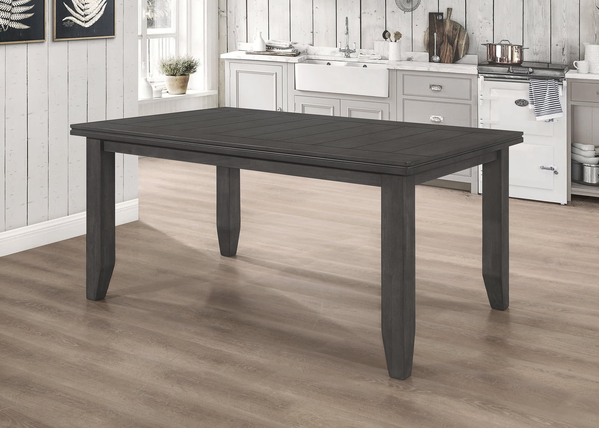 Dalila Rectangular Plank Top Dining Table Dark Grey - Image 1