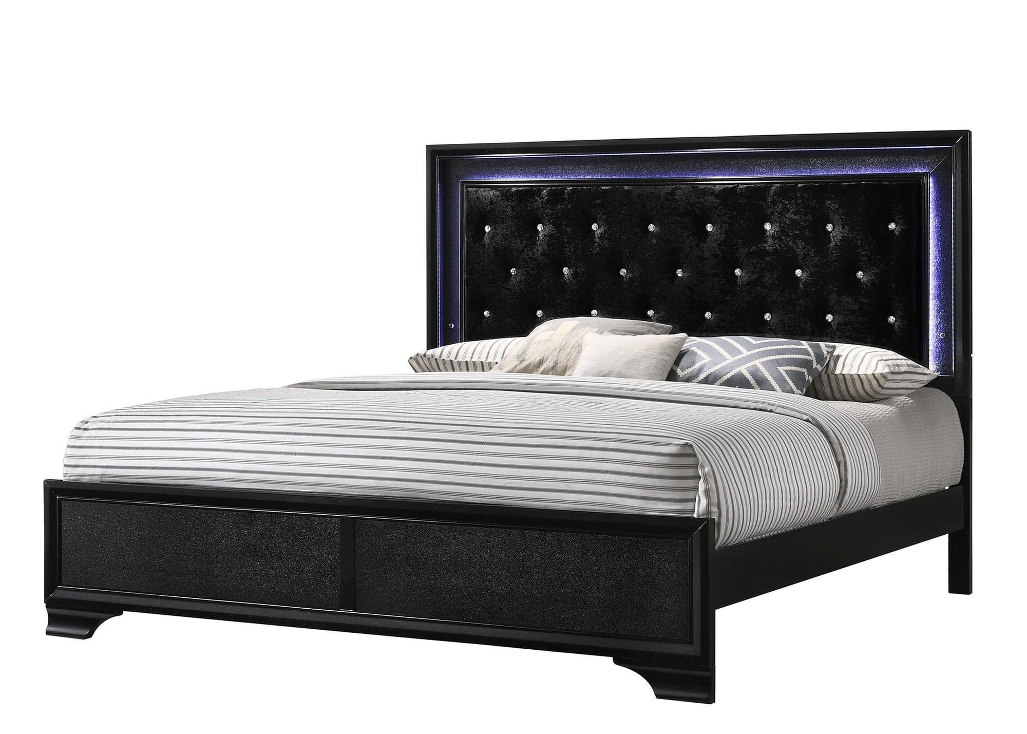 Micah Black LED Velvet Upholstered Tufted Panel King Bed - Image 1