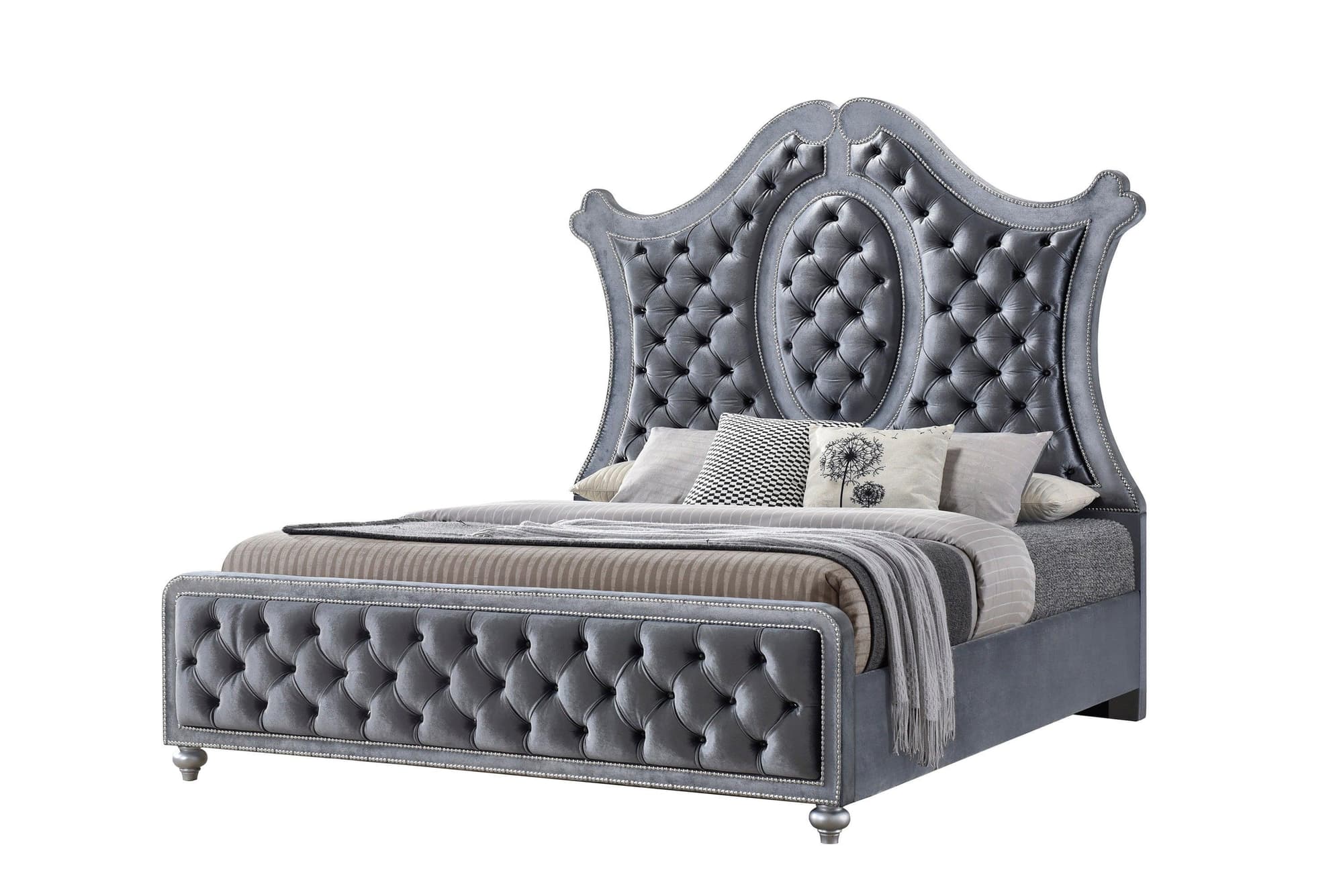 Cameo Gray Faux Leather Upholstered Tufted Panel King Bed - Image 1