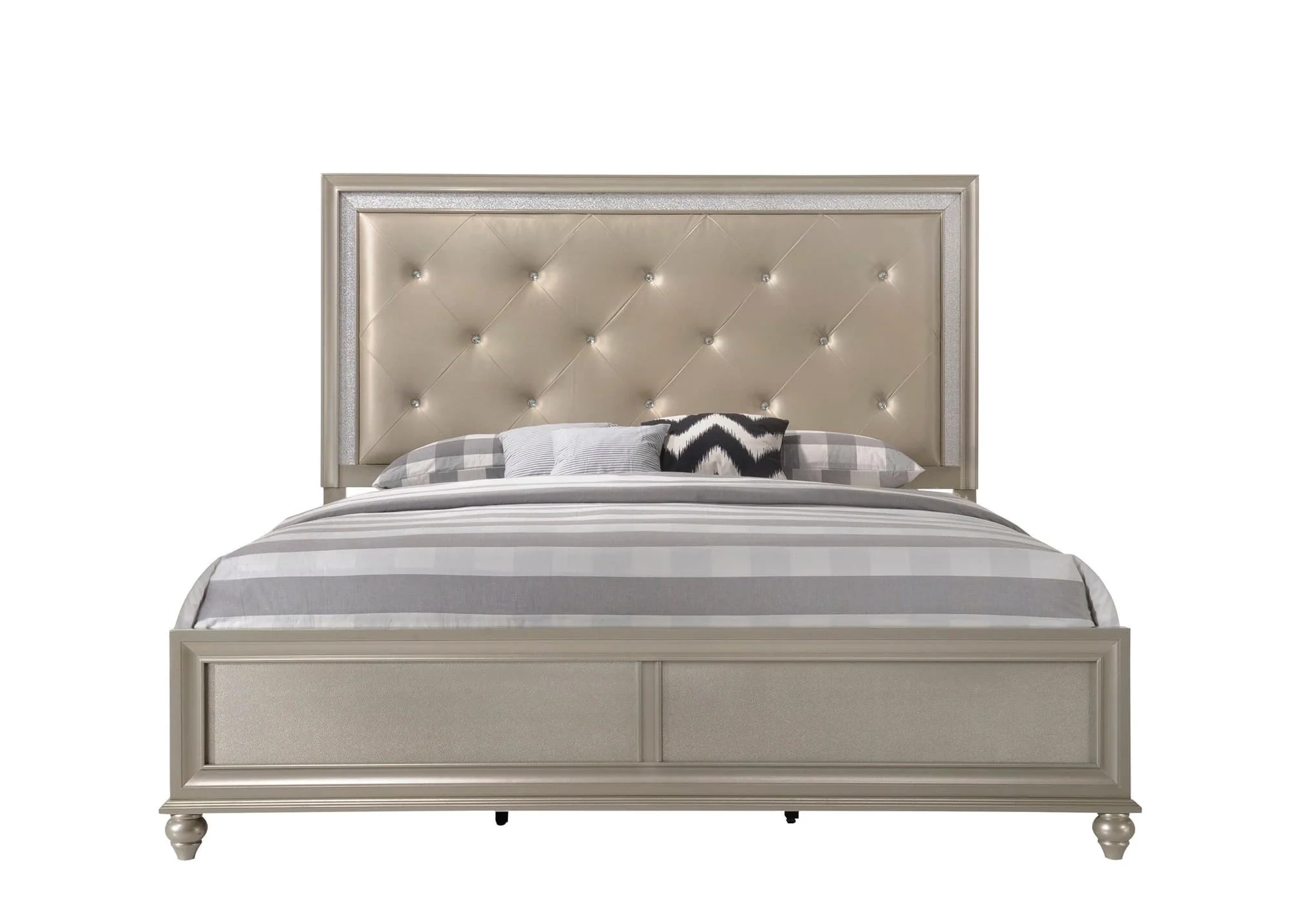 Lila Champagne Faux Leather Upholstered Tufted Panel King Bed - Image 1