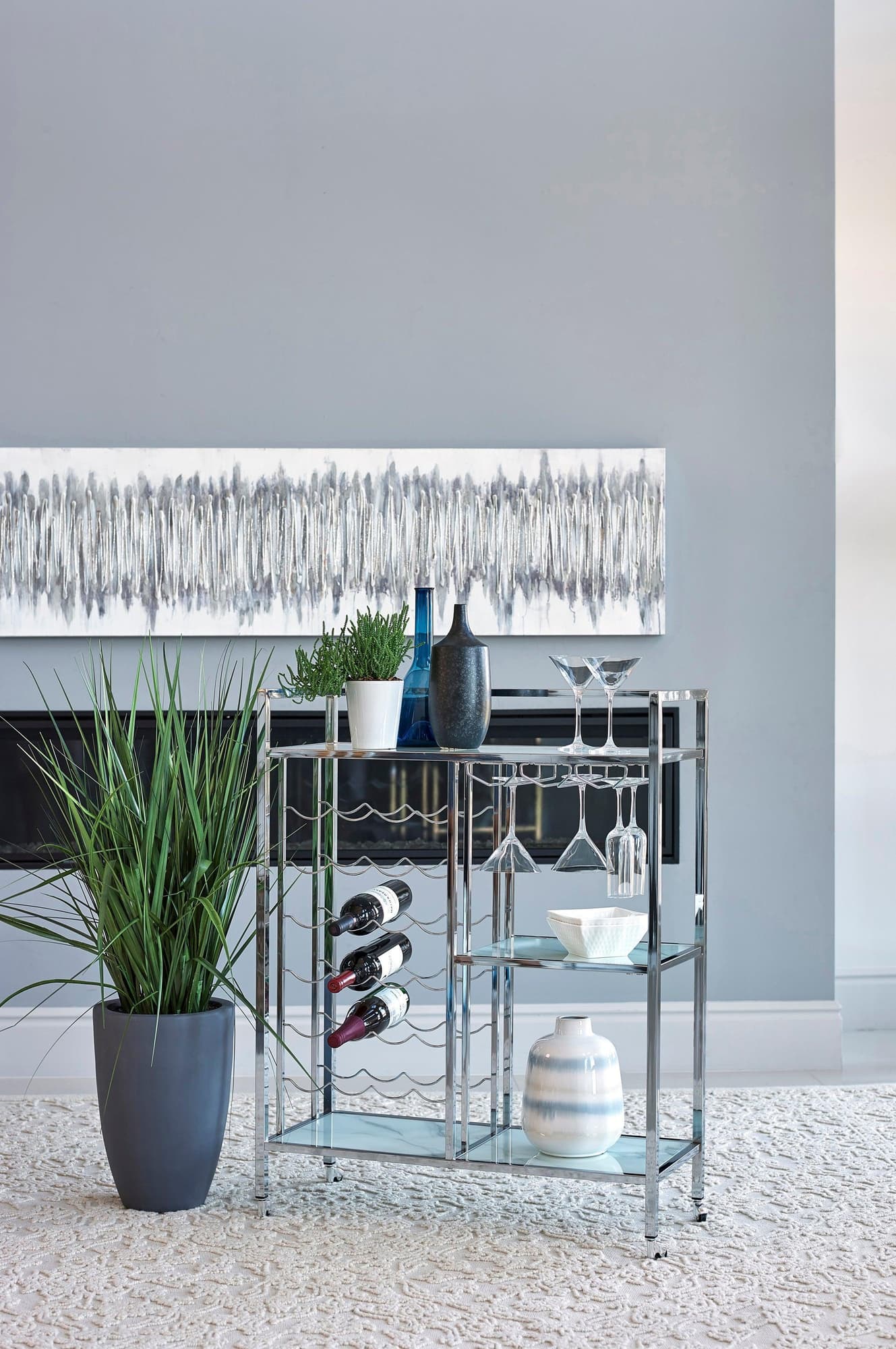 Derion Glass Shelf Serving Cart With Casters Chrome