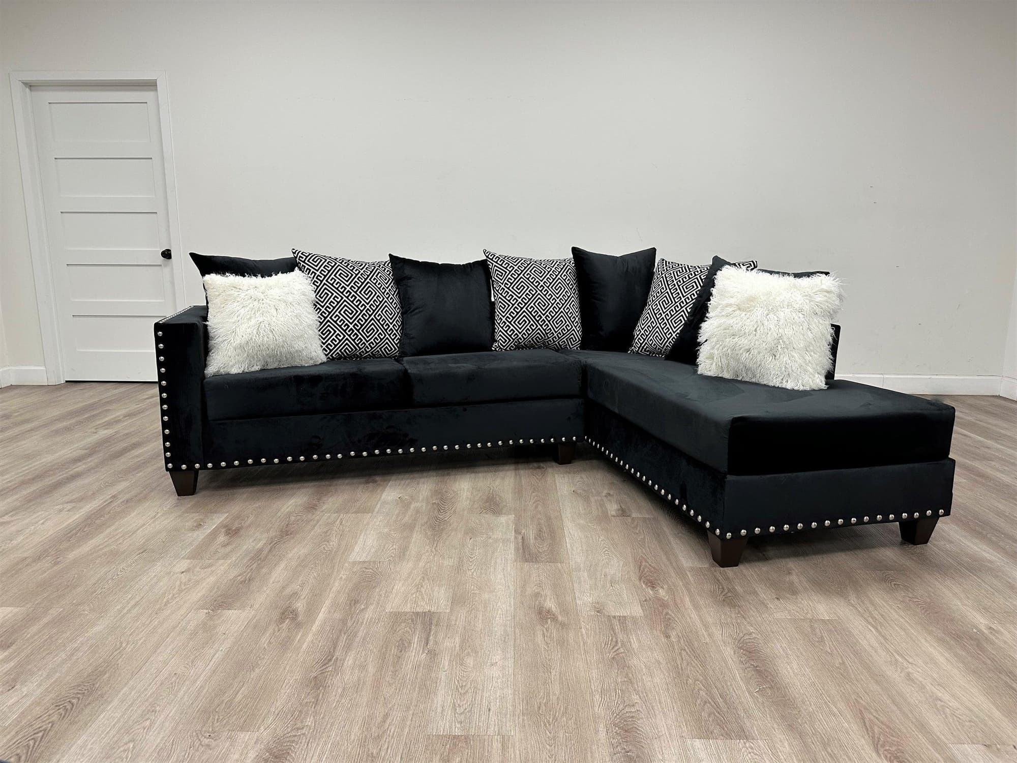 Santos Black Velvet Suede Sectional - Image 1
