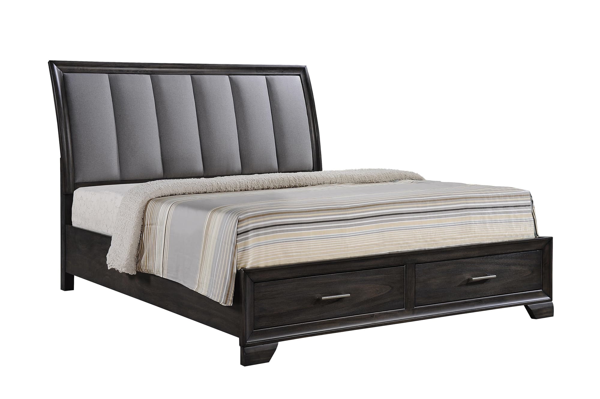 Jaymes Gray Fabric Upholstered Storage Platform Sleigh King Bed - Image 1