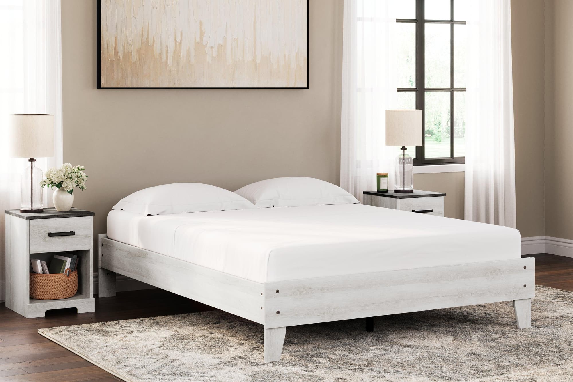 Shawburn Whitewash Queen Platform Bed - Image 1