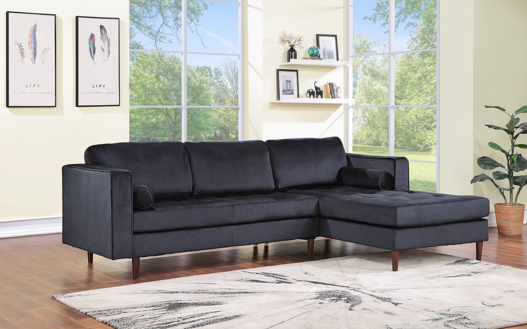 Roxy Black Velvet Sectional - Image 1