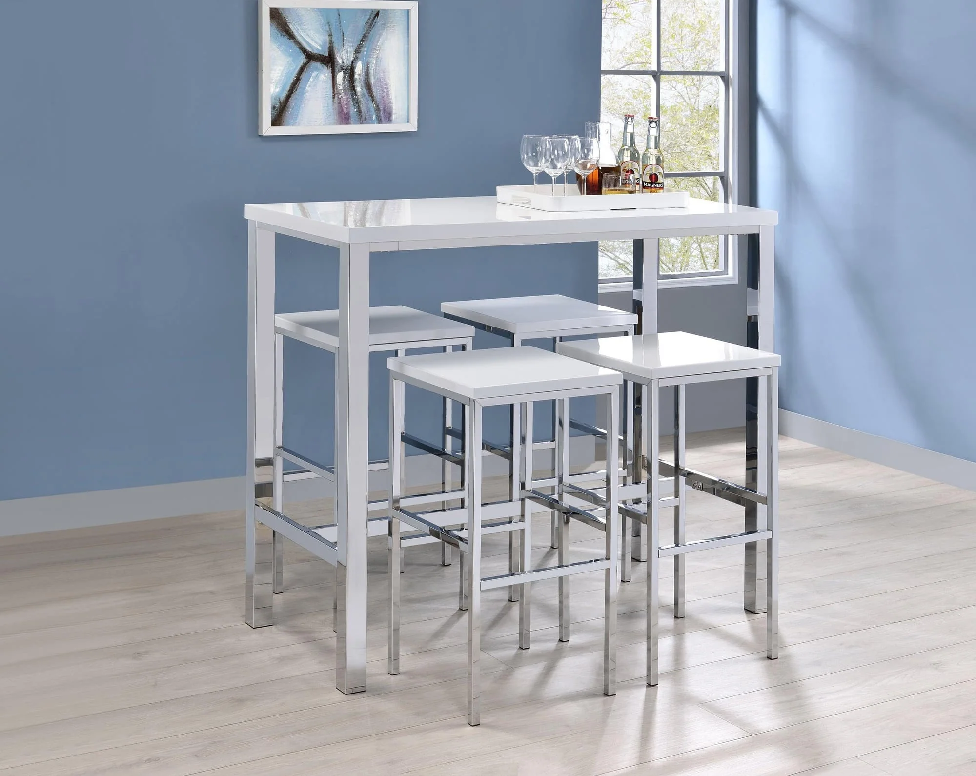 Natividad 5-Piece Bar Set White High Gloss Chrome