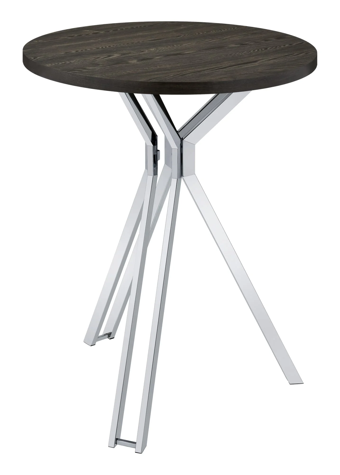 Edgerton Round Wood Top Bar Table Dark Oak Chrome