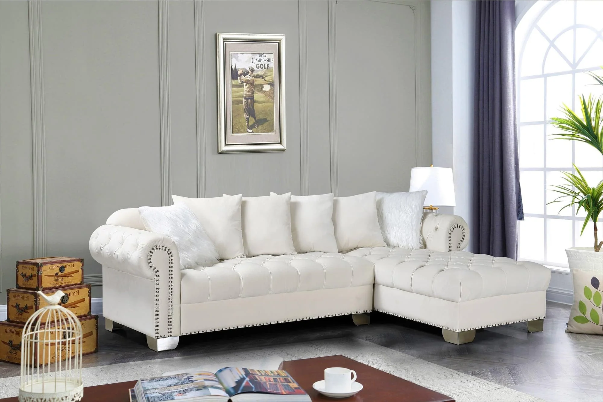 Royal Beige Velvet Tufted Sectional - Image 1