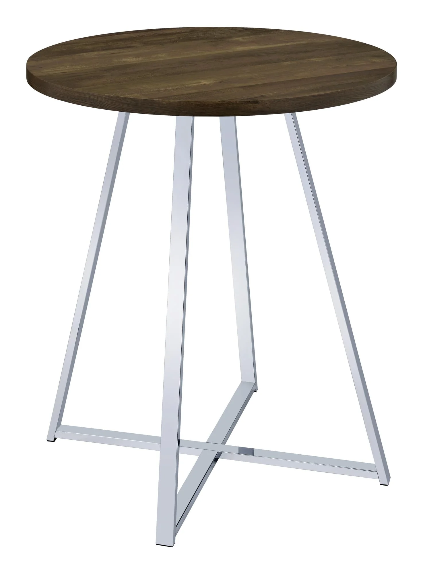 Burkhart Sled Base Round Bar Table Brown Oak Chrome