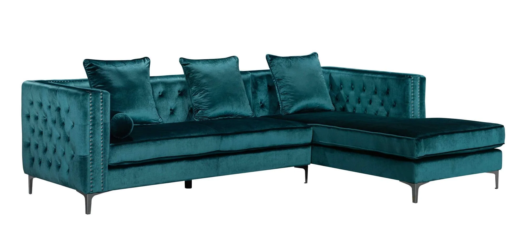Ava Teal Legs Velvet Tufted Sectional - Image 1