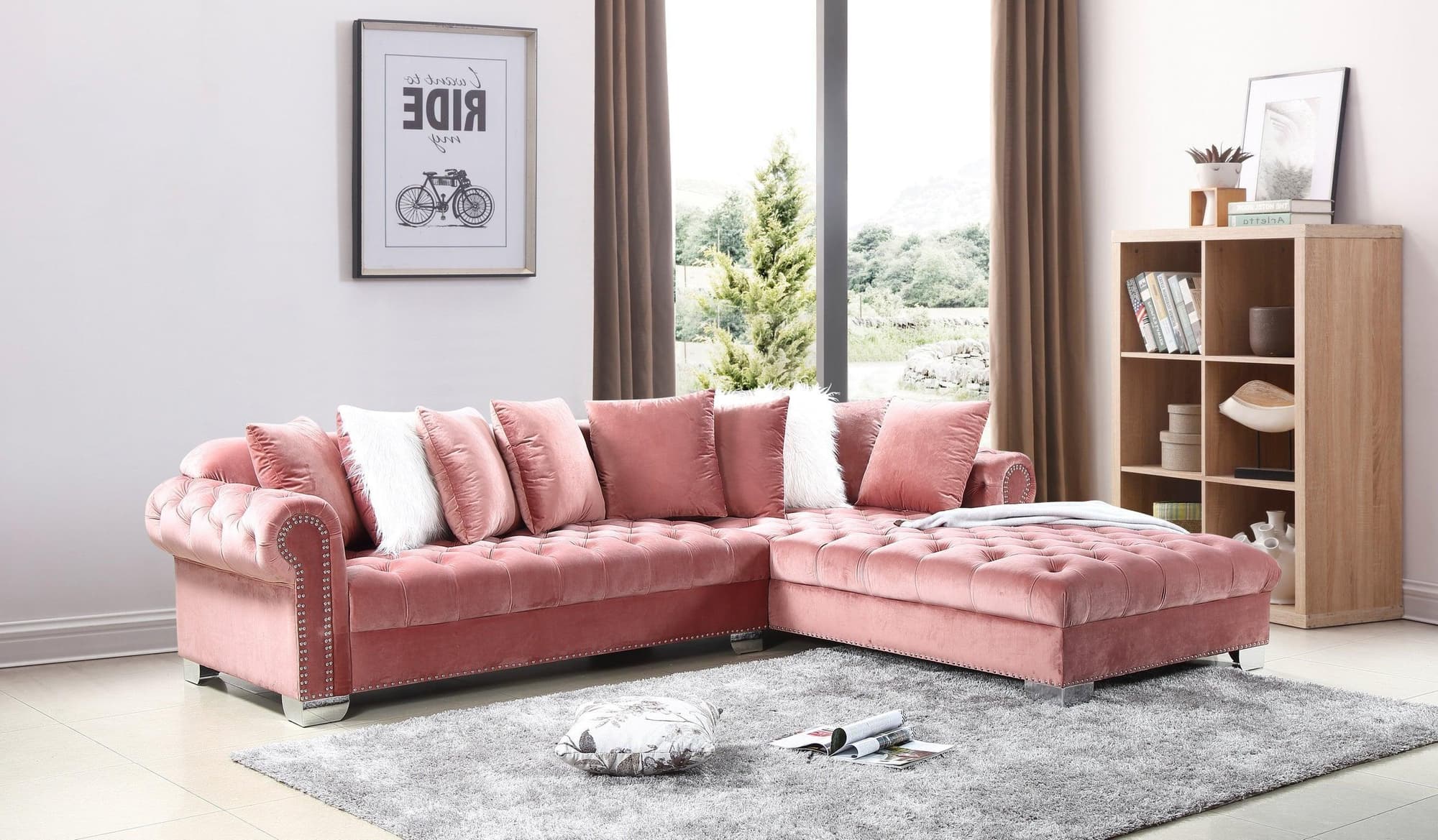 London Pink Legs Velvet Tufted Sectional Oversize - Image 1