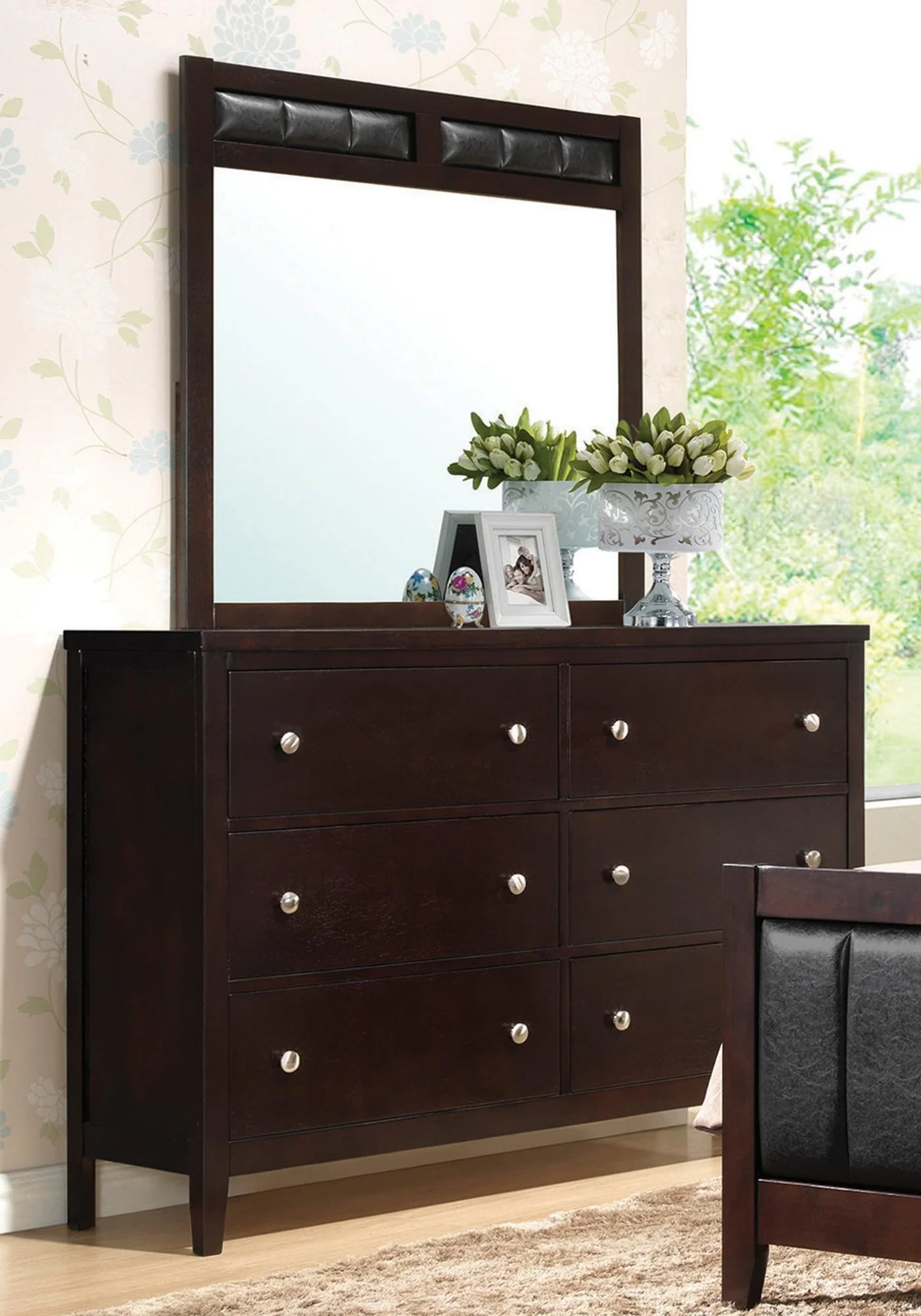 Carlton Upholstered Rectangular Mirror Cappuccino - Image 1