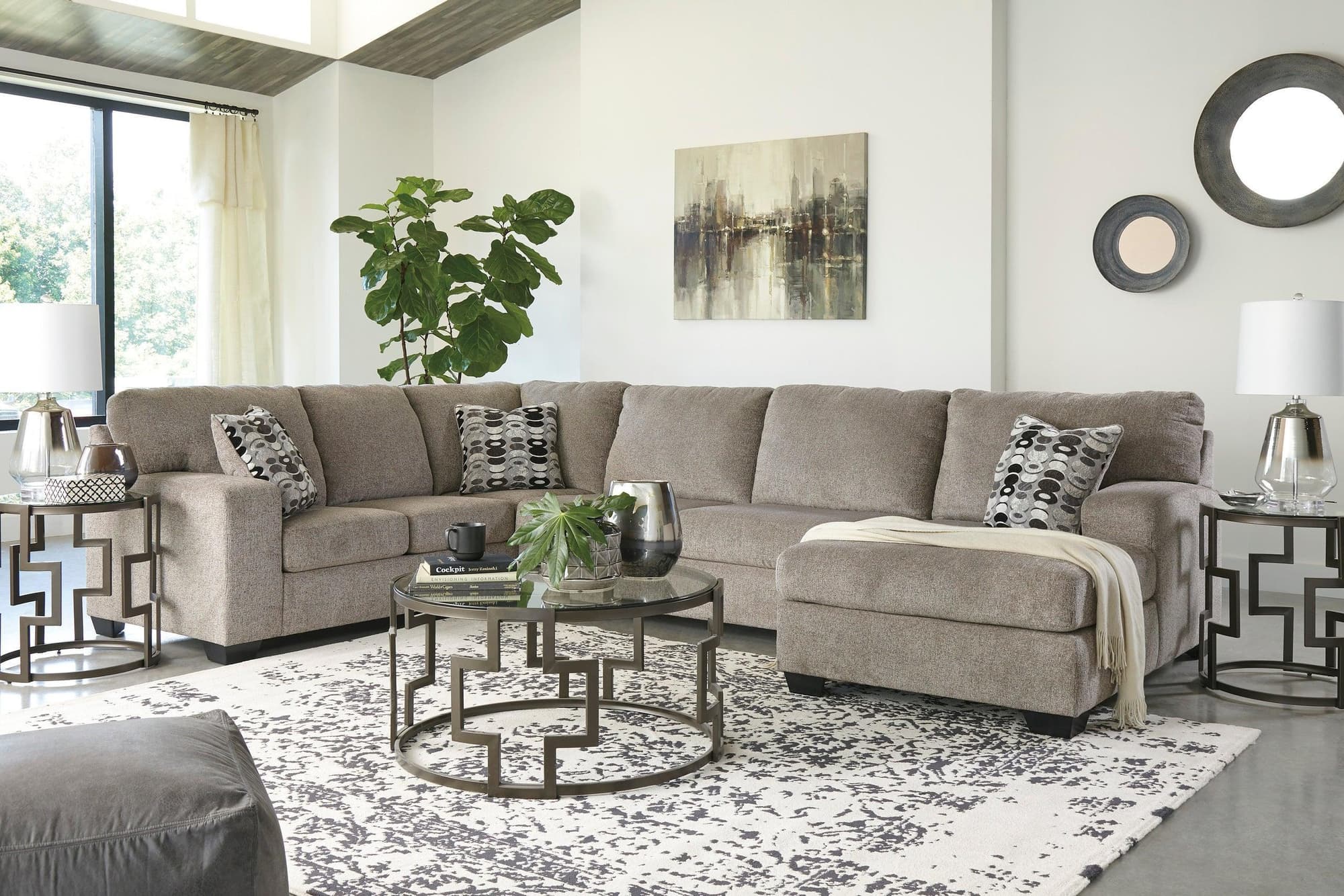 Ashley Platinum Chenille Fabric Sectional - Image 1