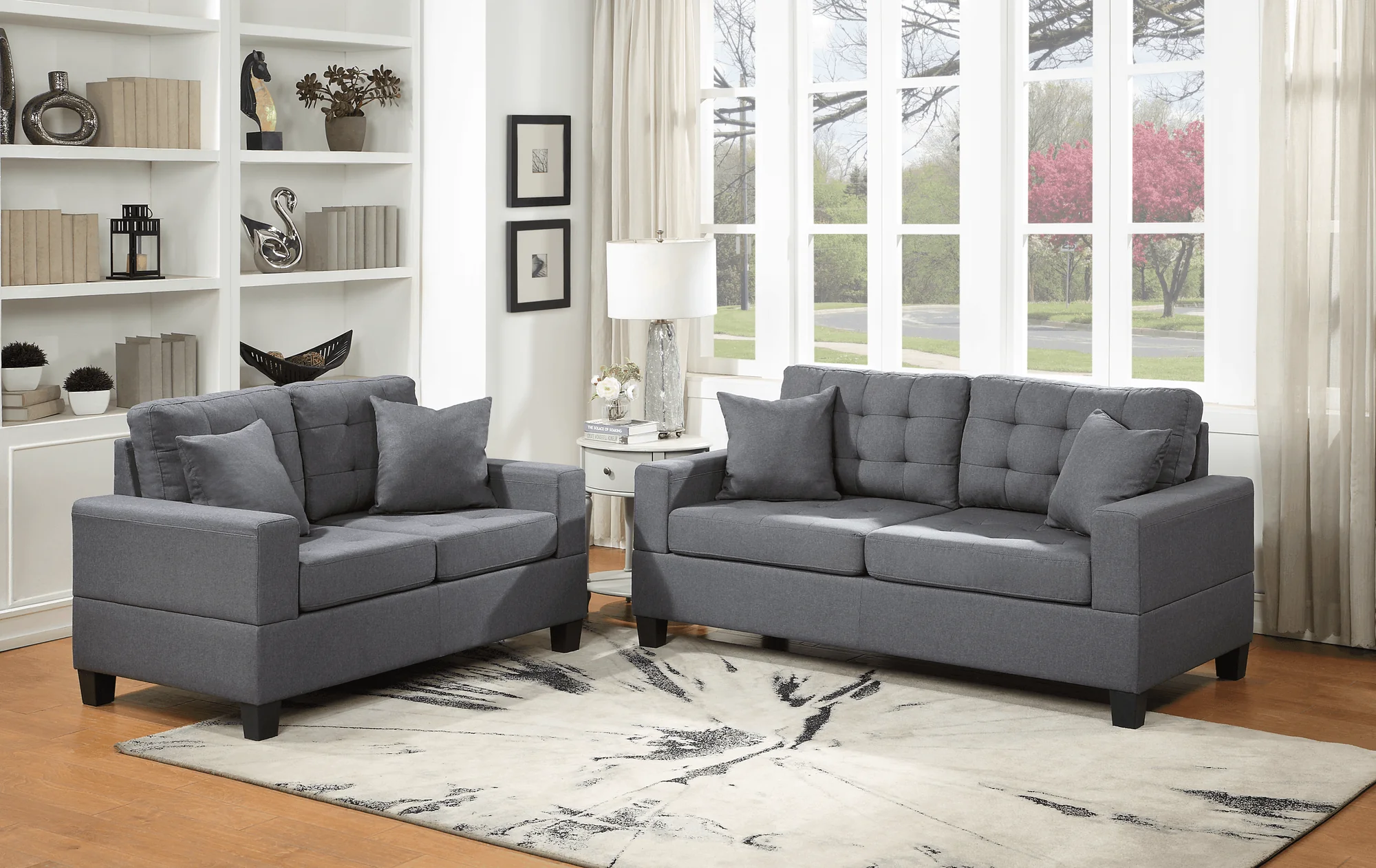 Gray Fabric Tufted 2-Piece Living Room Set - Image 1