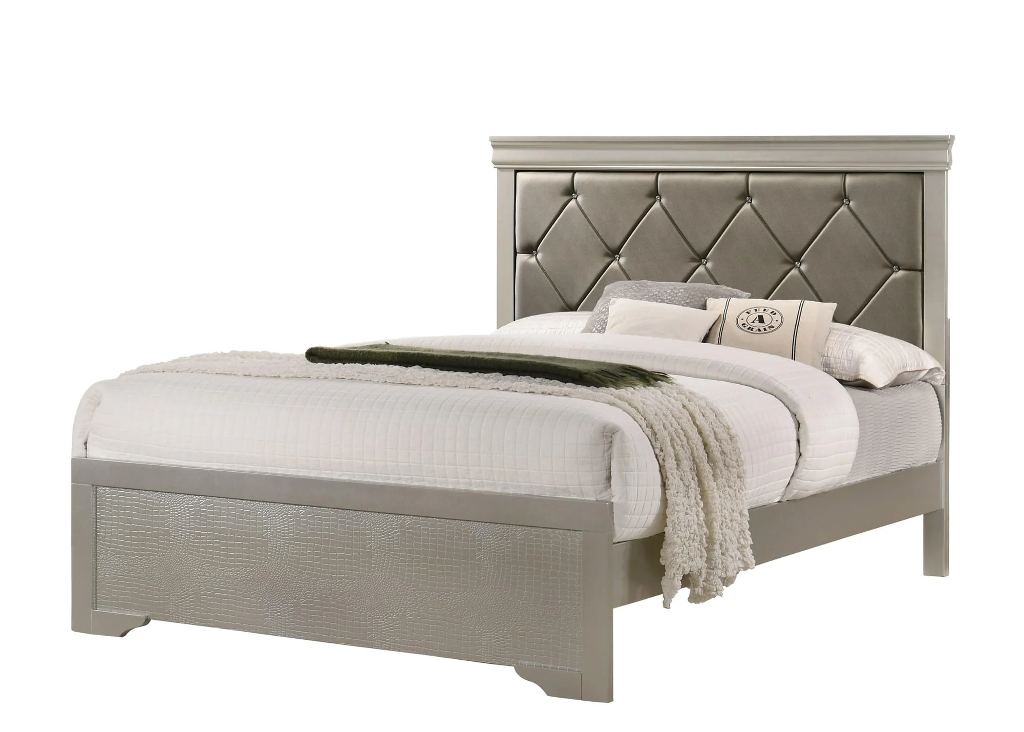 Amalia Silver Faux Leather Upholstered Tufted Panel King Bed