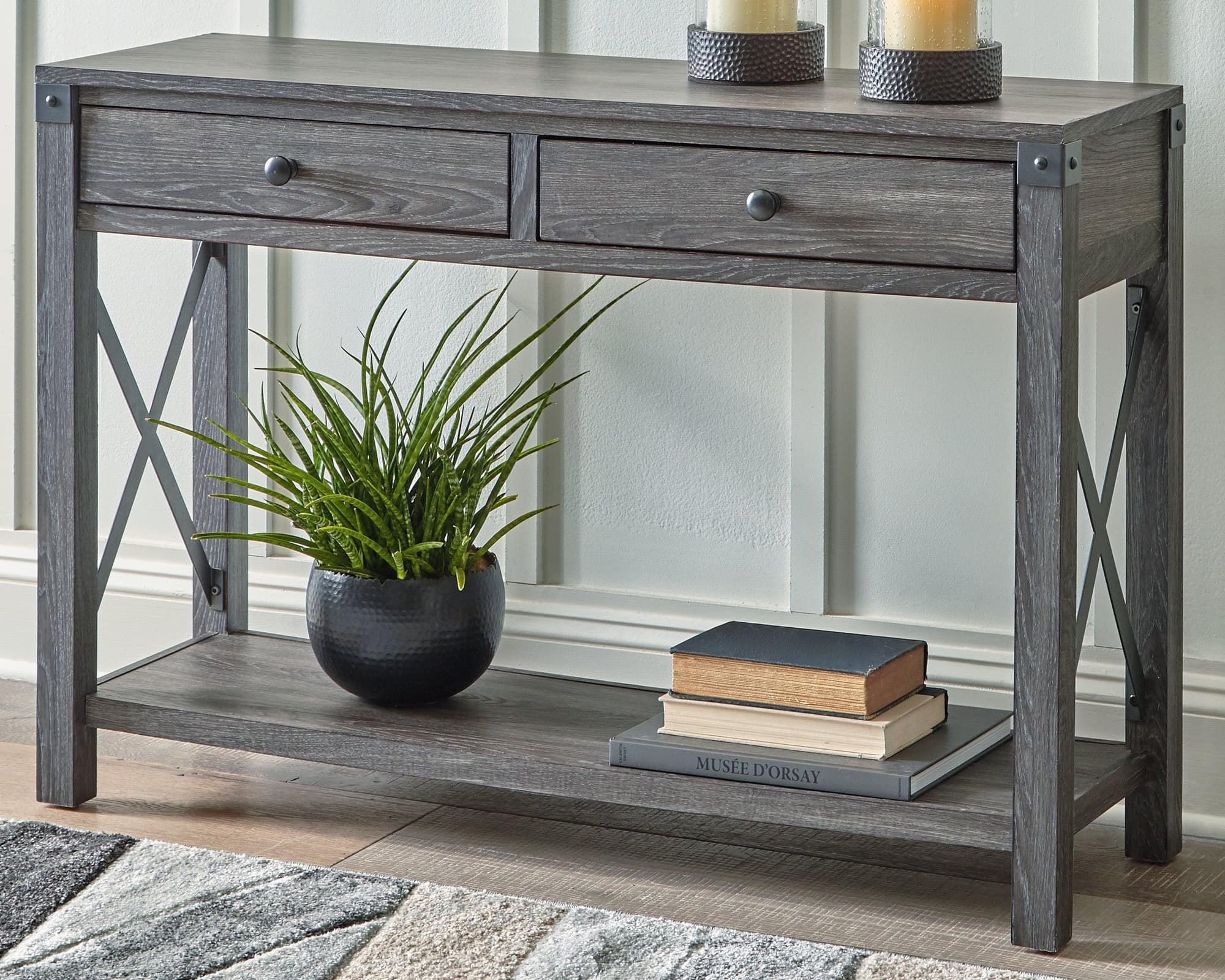 Freedan Grayish Brown Sofa Console Table