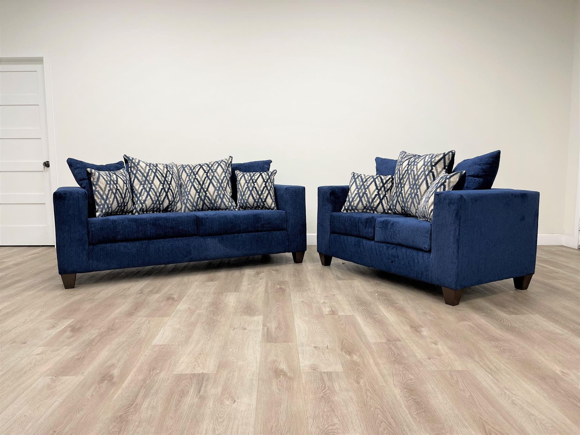 Monroe Blue Chenille Velvet Upholstered 2-Piece Living Room Set - Image 1