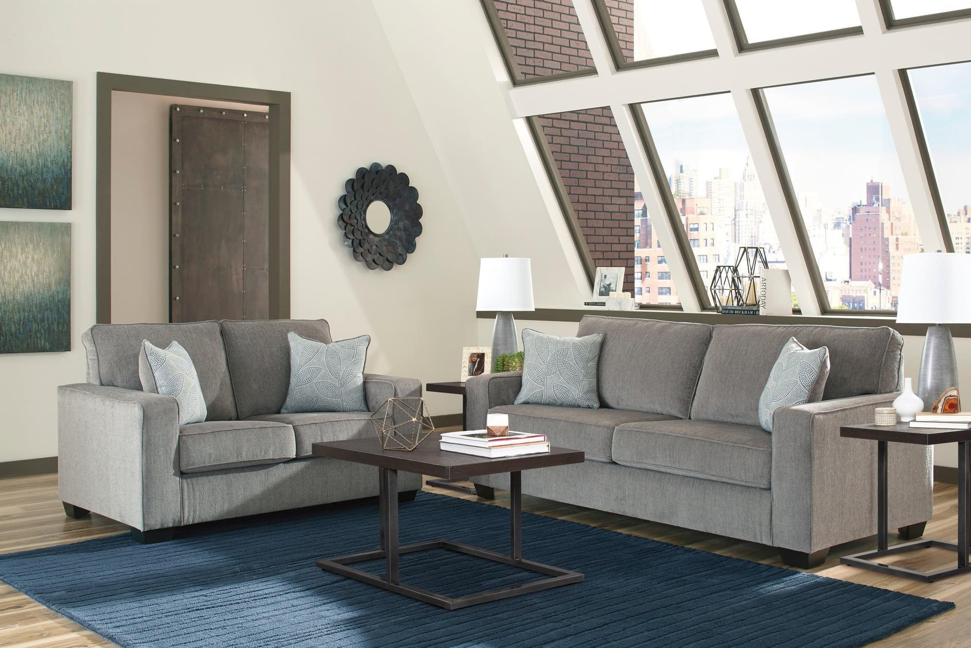 Ashley Altari Alloy Gray Fabric Upholstered Living Room Set - Image 1