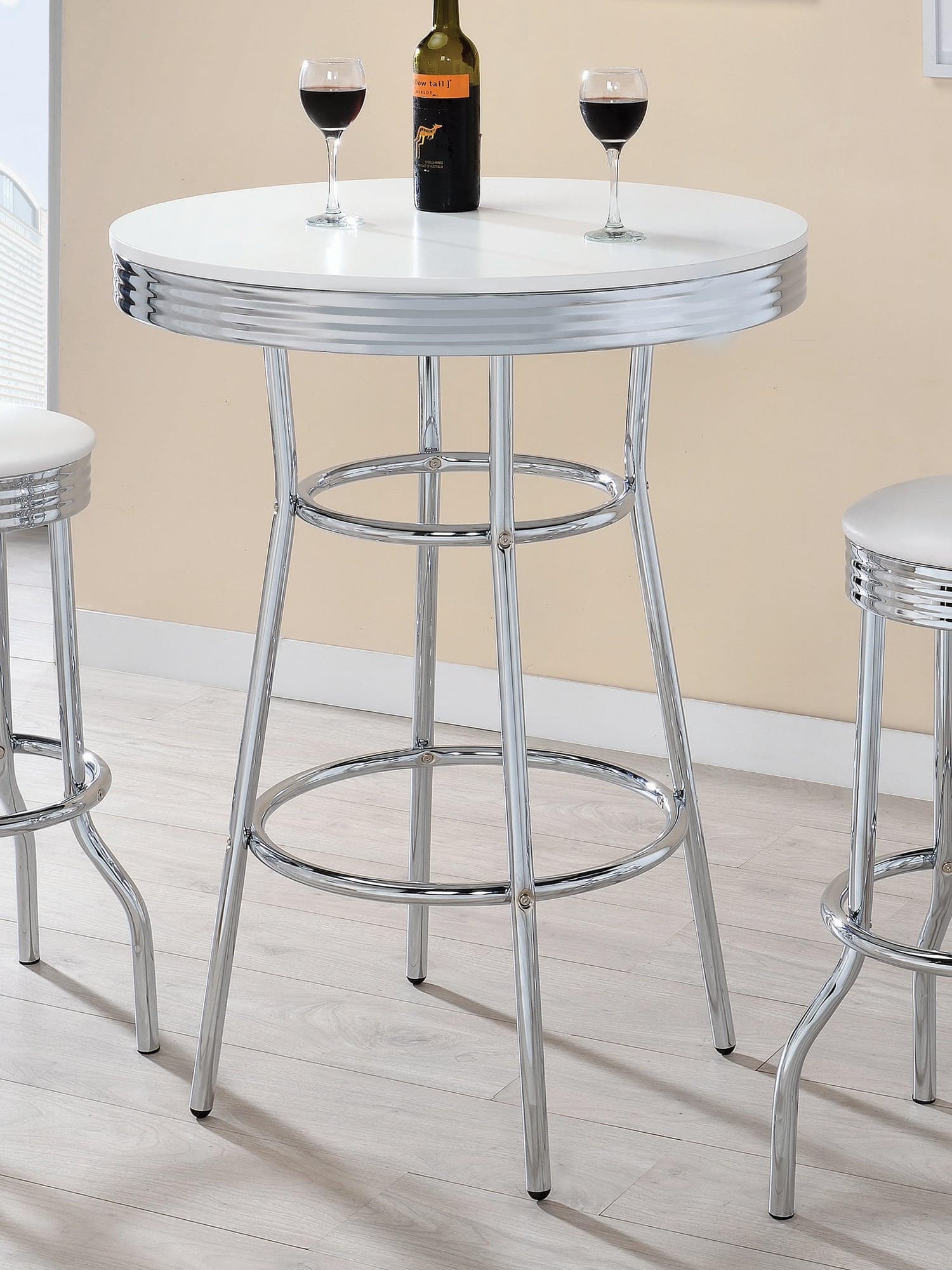 Theodore Round Bar Table Chrome Glossy White