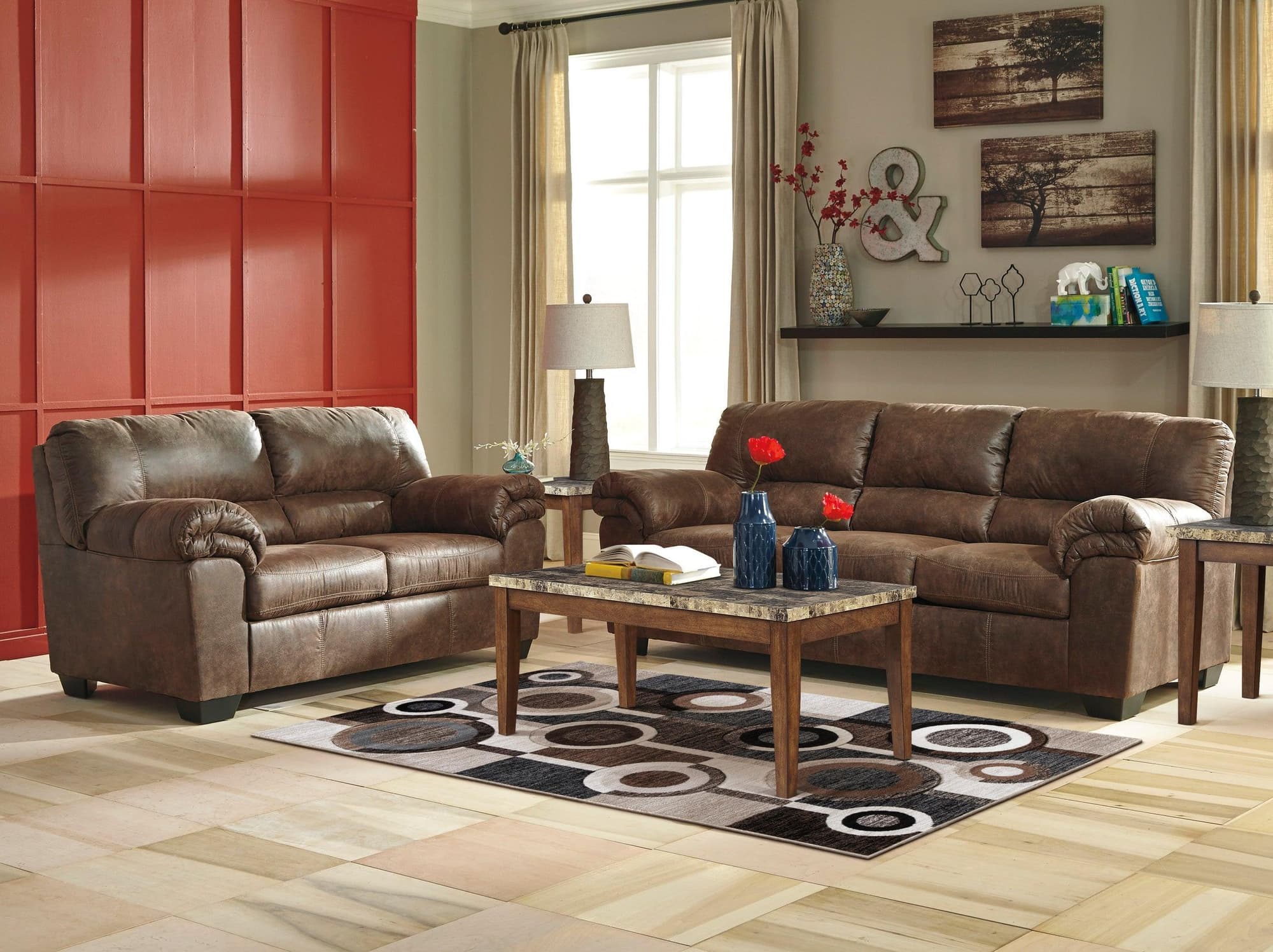 Ashley Bladen Coffee Faux Leather Upholstered Living Room Set - Image 1