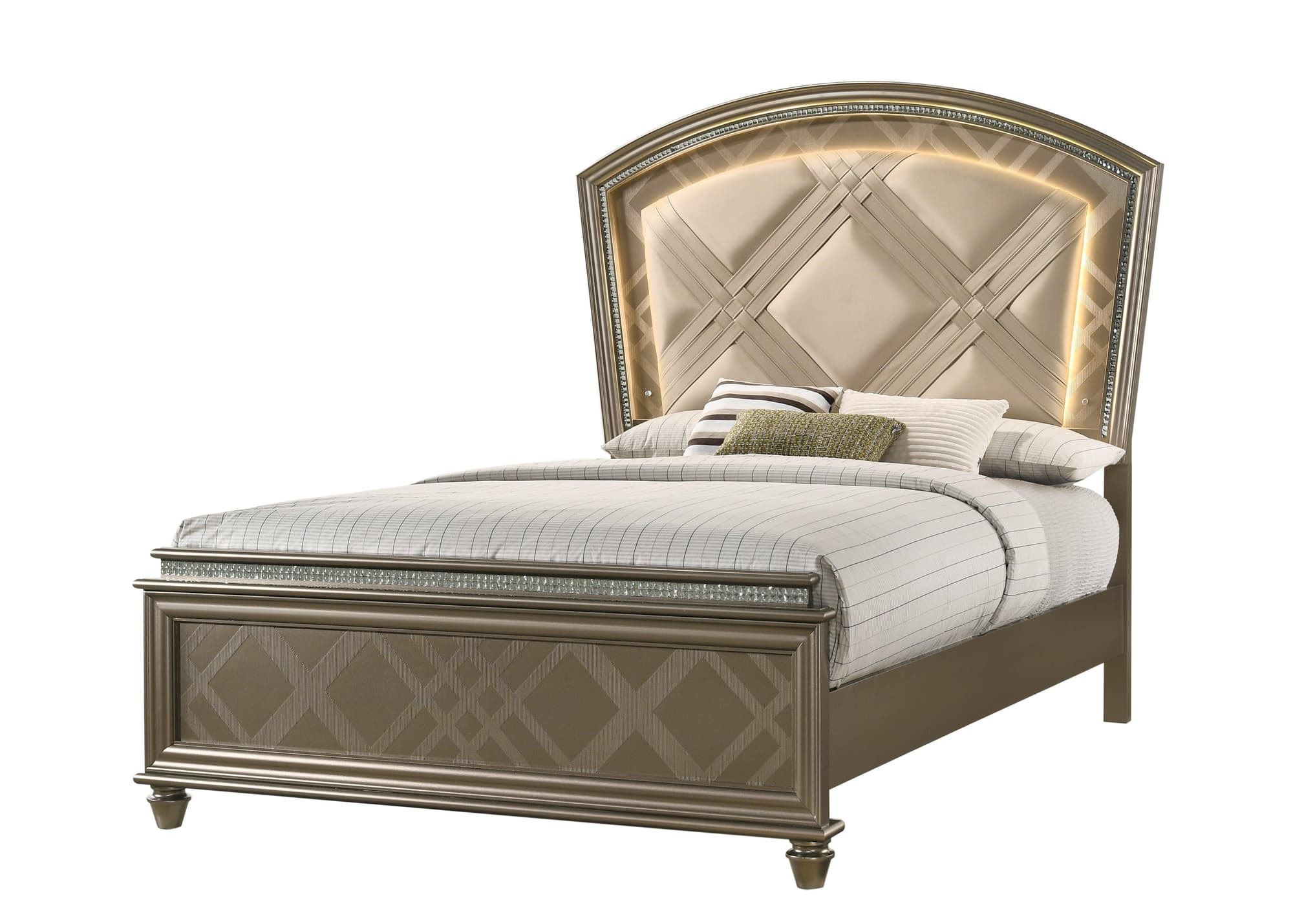 Cristal Gold LED Faux Leather Upholstered Panel Queen Bed - Image 1
