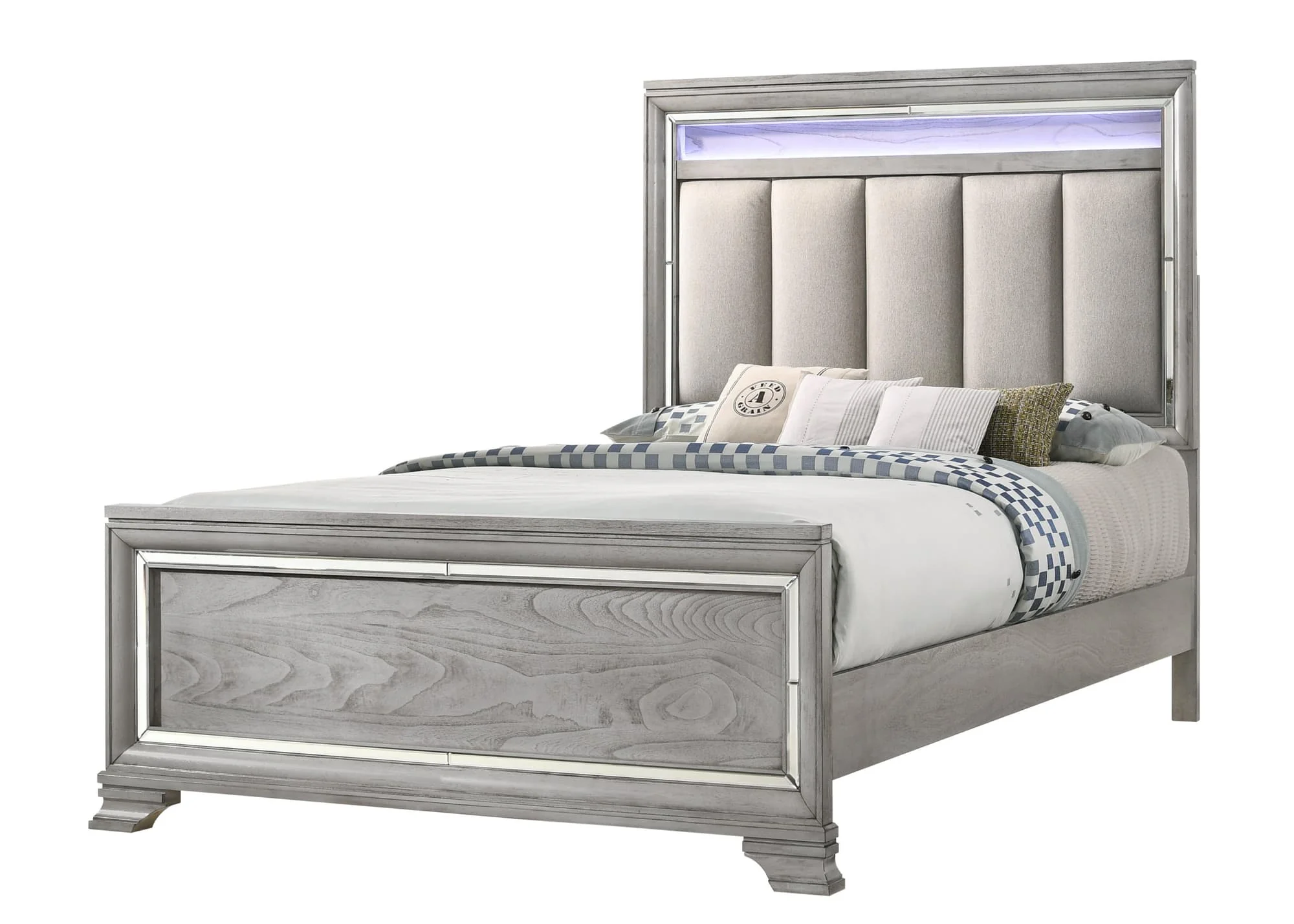 Vail Gray LED Fabric Upholstered Panel Queen Bed - Image 1