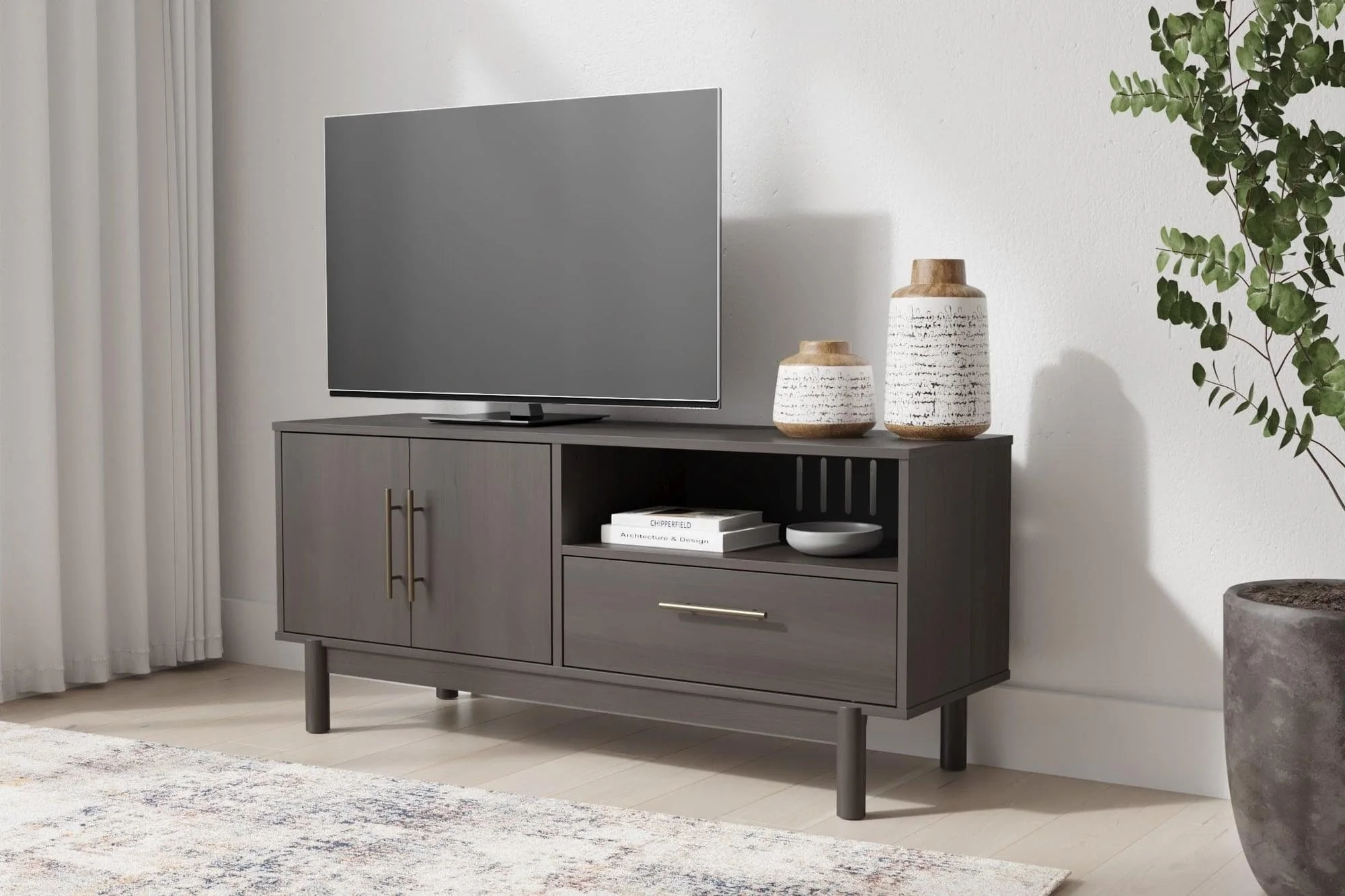 Brymont Mocha Gray TV Stand With Cabinet Storage - Image 1