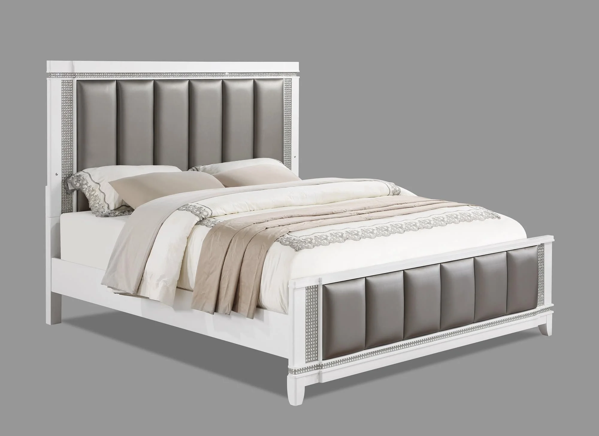 Ariane Silver Faux Leather Upholstered Panel Queen Bed - Image 1