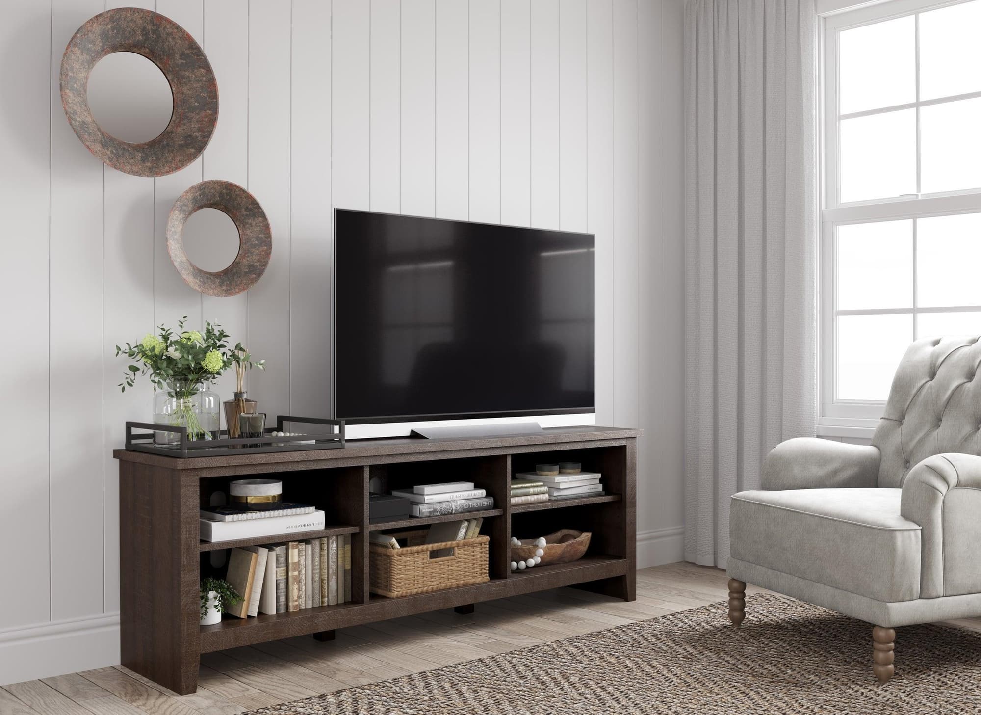 Arlenbry Large Brown TV Stand with Cabinet - Image 1